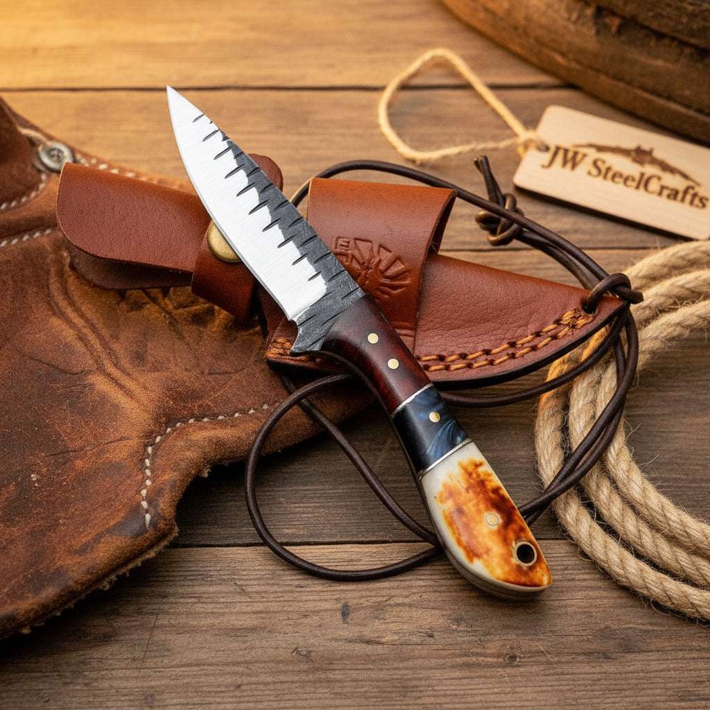 Palmarius Outdoors Trailblazer Amber Skinner Knife with dark wood amber resin butt cap handle Skinner Knife