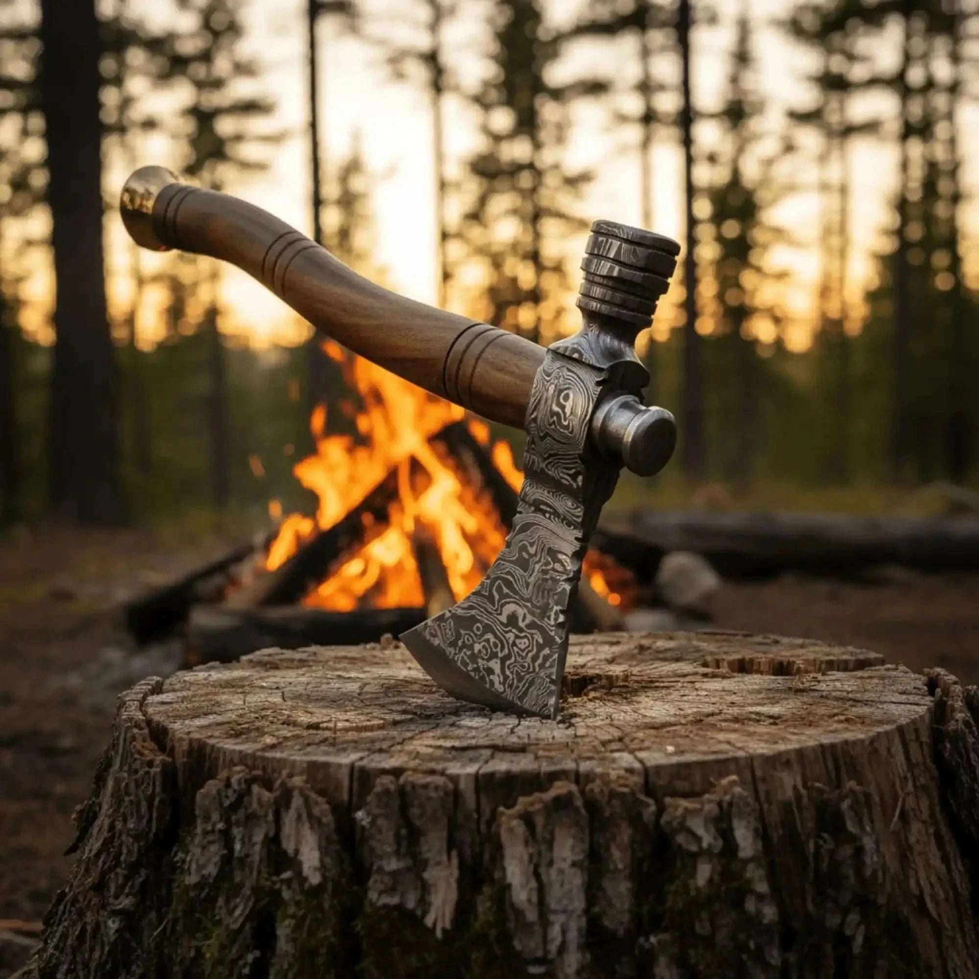 Palmarius Outdoors Damascus Smoking Axe Straight Handle 19 Inch Handmade Axe