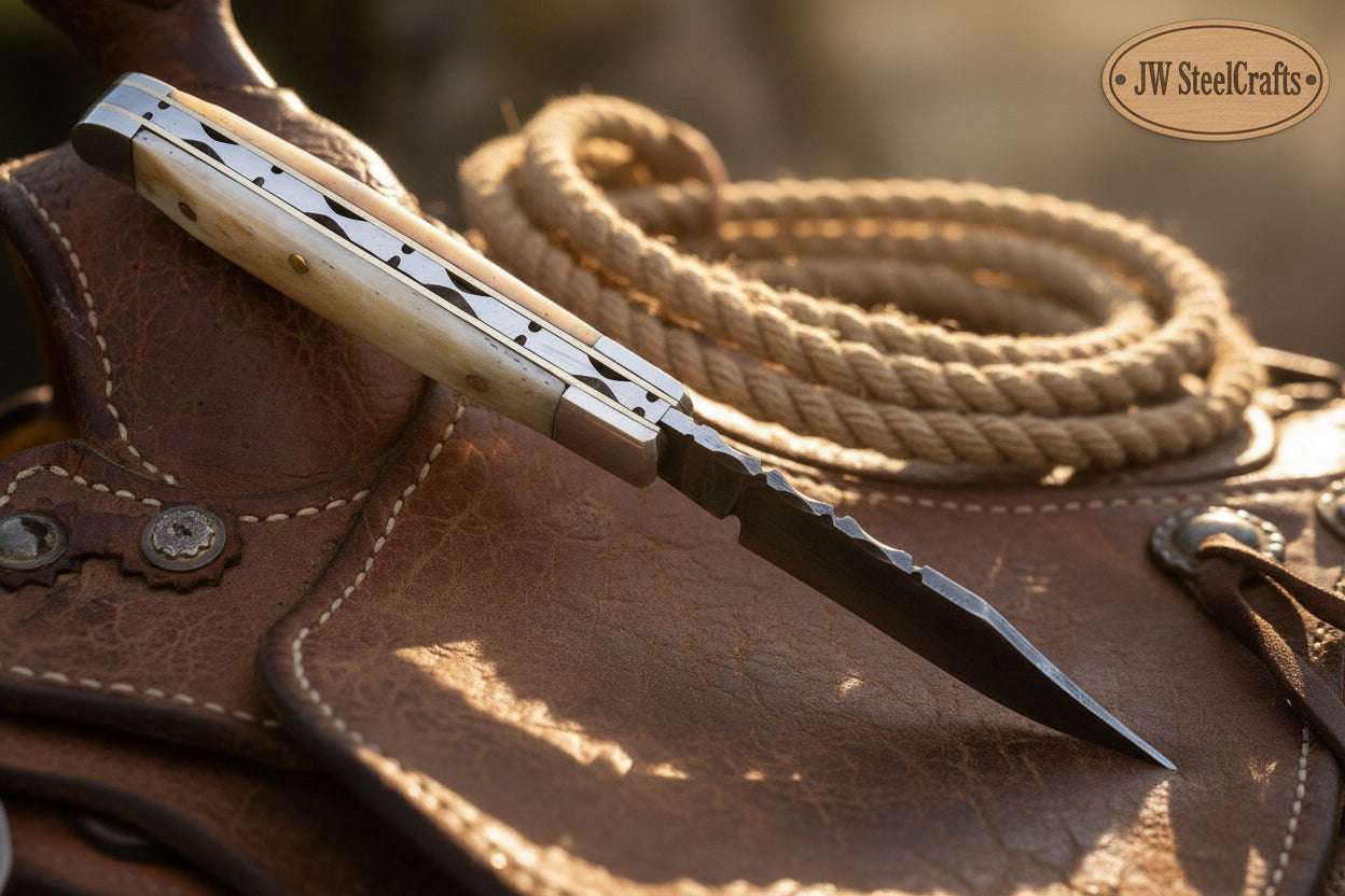 Palmarius Outdoors Handmade Damascus Steel Folding Pocket Trapper Knife 4"with Bone Handle Trapper Knives