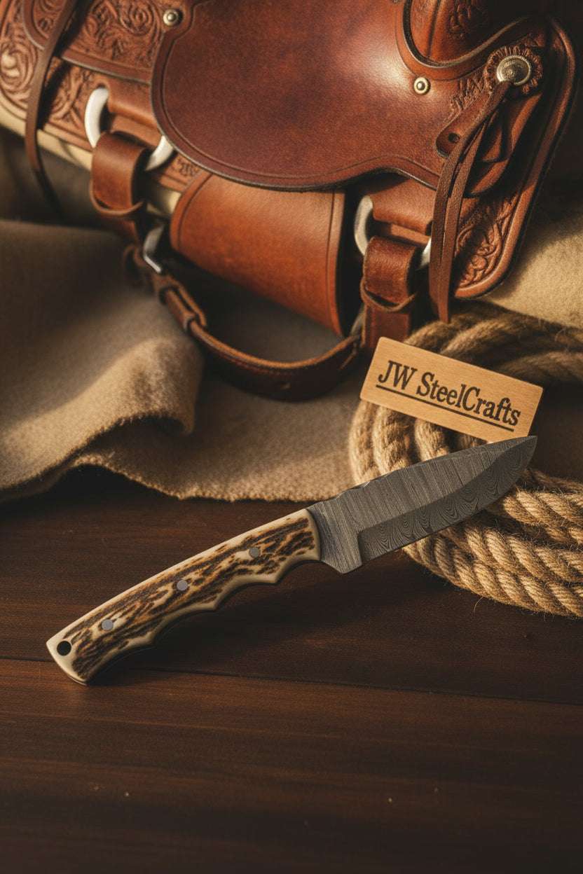 Palmarius Outdoors Rustic Hollow Hunter Knife 12" Handmade Damascus Stag Horn Handle Hunting Knife