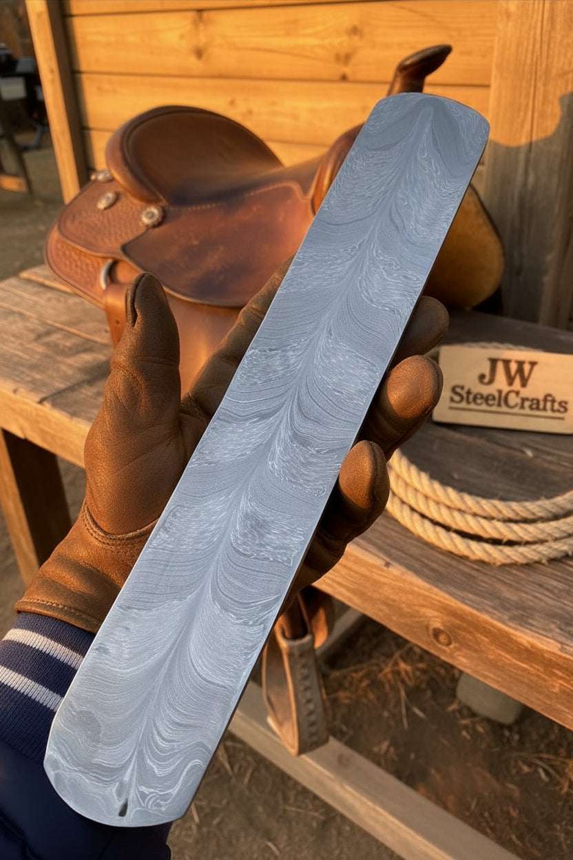Palmarius Outdoors Silvertrail Damascus Billet Bar 16" Handmade Raindrop Pattern Bullet bar