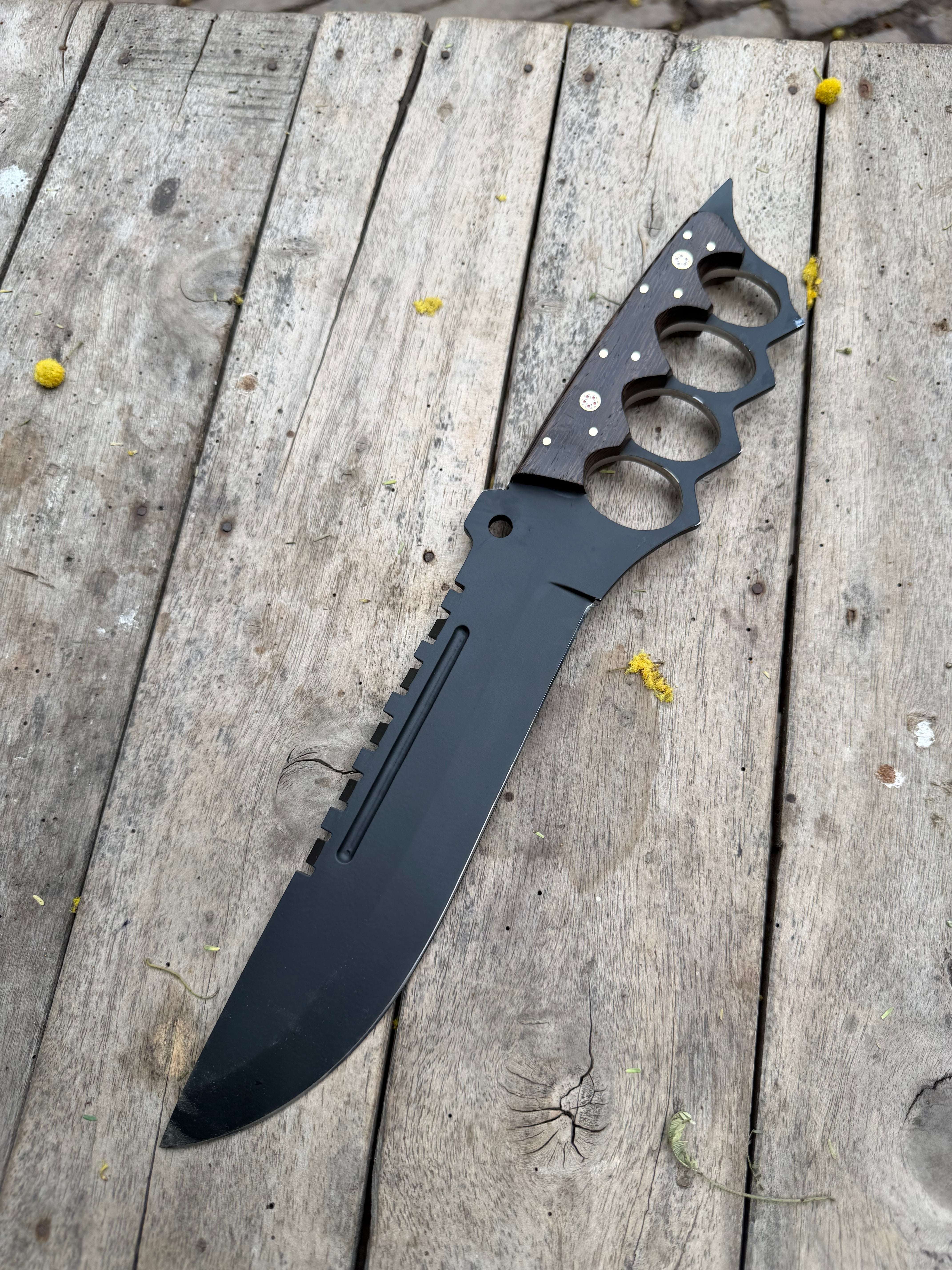 Palmarius Outdoors Knuckle Handle Tactical Knife Acid Etched Drop Point Fixed Blade 