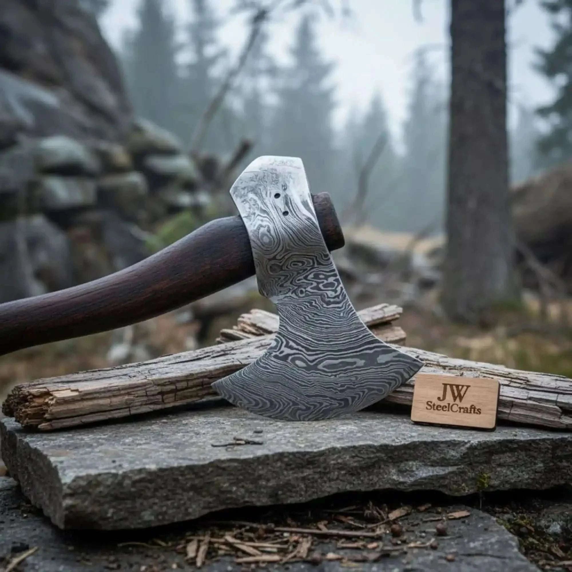 Palmarius Outdoors Bearded Bushcraft Hatchet with Damascus Blade Handmade Axe