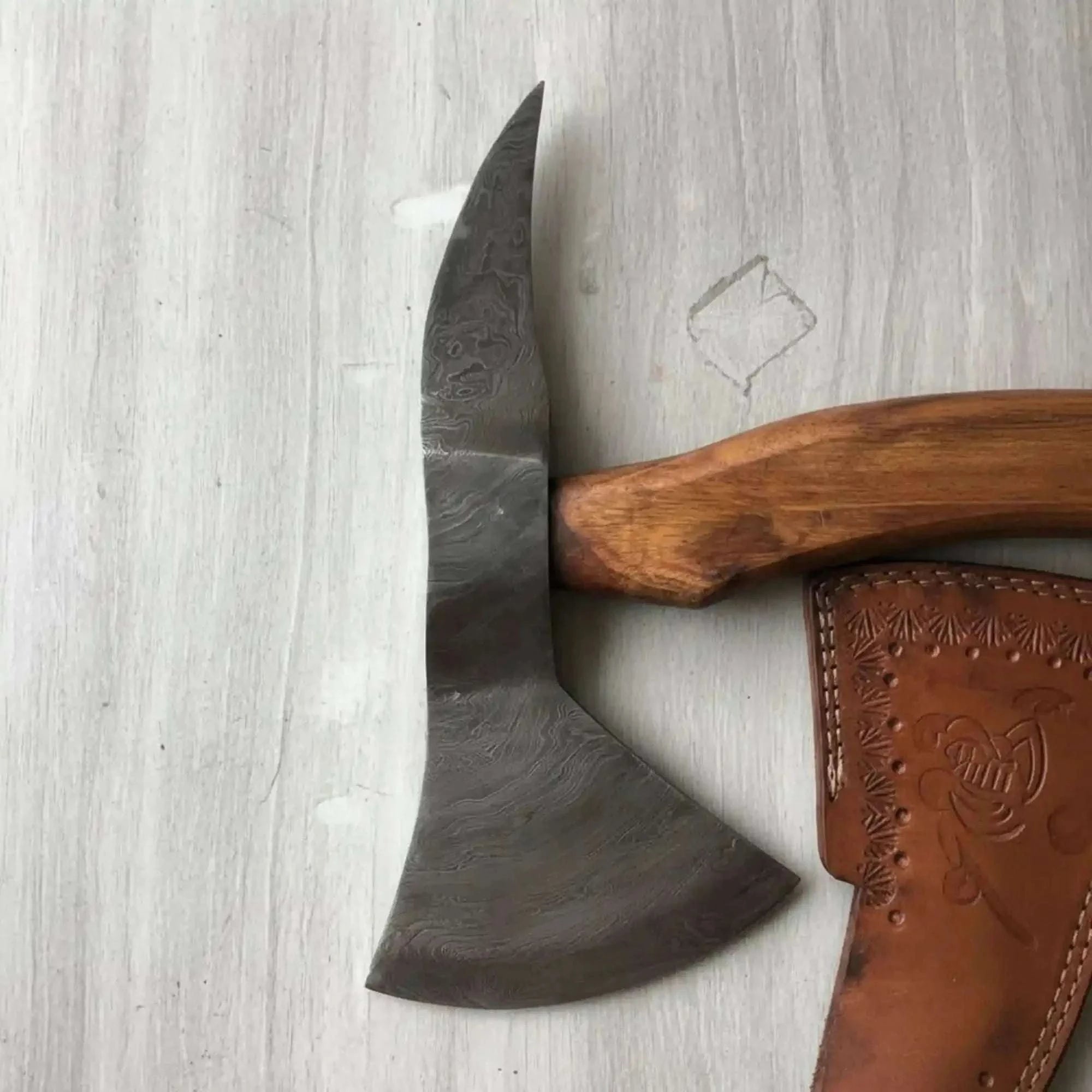 Palmarius Outdoors Damascus Bearded Spike Tomahawk with Forged Spike Poll Handmade Axe