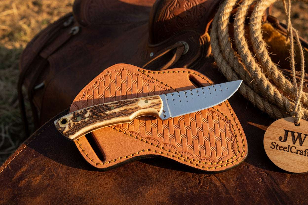 Palmarius Outdoors Timberline Drop Point Knife 9" Handmade Carbon Steel with Jimped Spine Hunting Knife