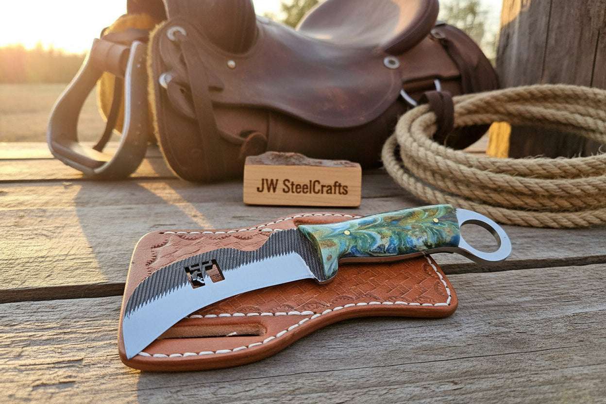 Palmarius Outdoors Ocean Marble Karambit Knife 6" Handmade High Carbon with Resin Handle Finger Ring Karambit Knife