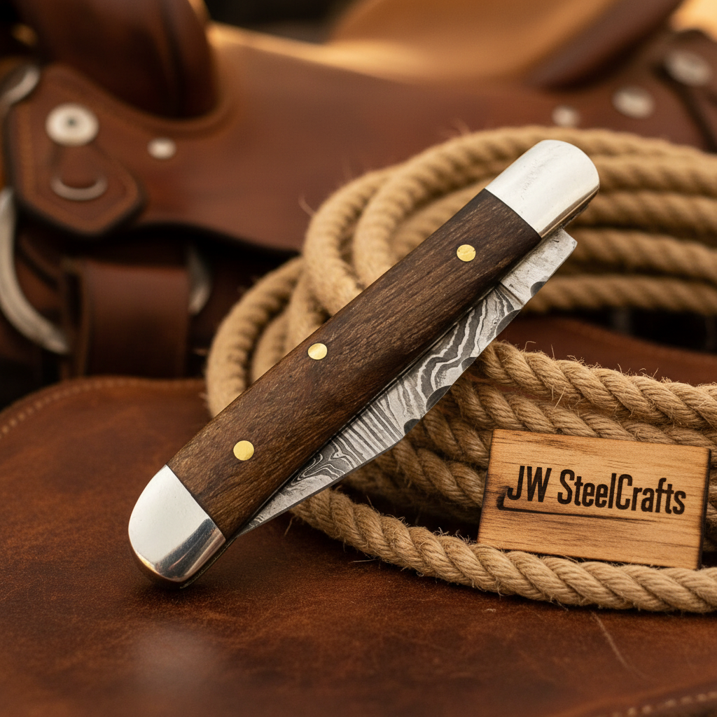Palmarius Outdoors Rosewood Folding Knife 7.5" Handmade Damascus Steel Traditional Pocket Knife Folding Knife