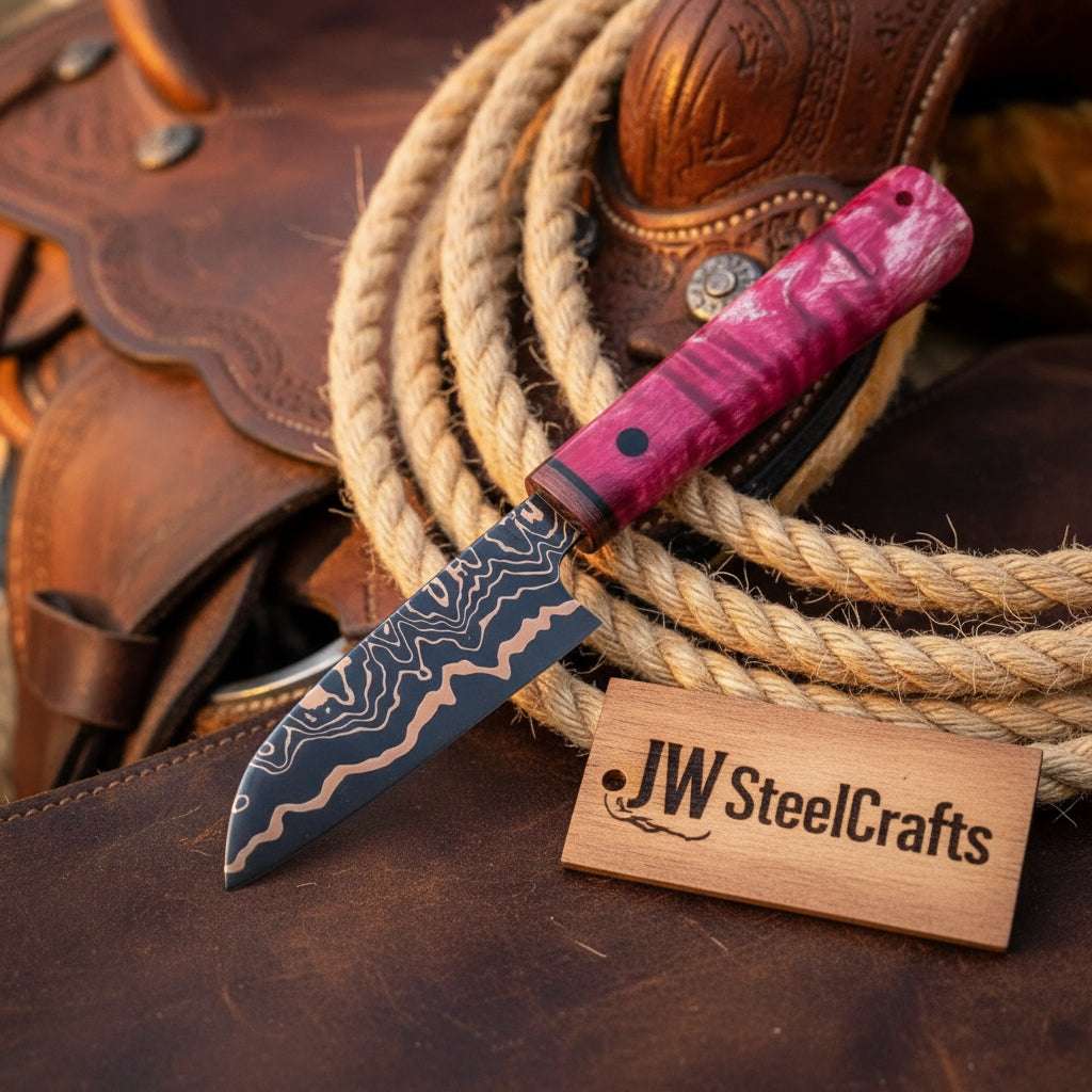 Palmarius Outdoors Magenta Trail Chef Knife 9" Handmade San Mai Santoku Style Chef Knife