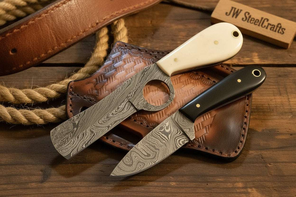 Palmarius Outdoors Handmade Bone Onyx Frontier Duo with ivory bone and black resin handles Hunting Knife