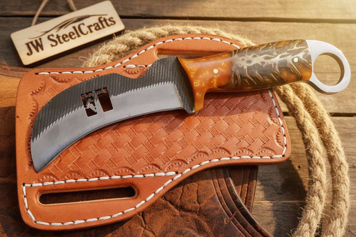 Palmarius Outdoors Amber Marble Cross Karambit Knife 6" Handmade High Carbon with Resin Handle Karambit Knife
