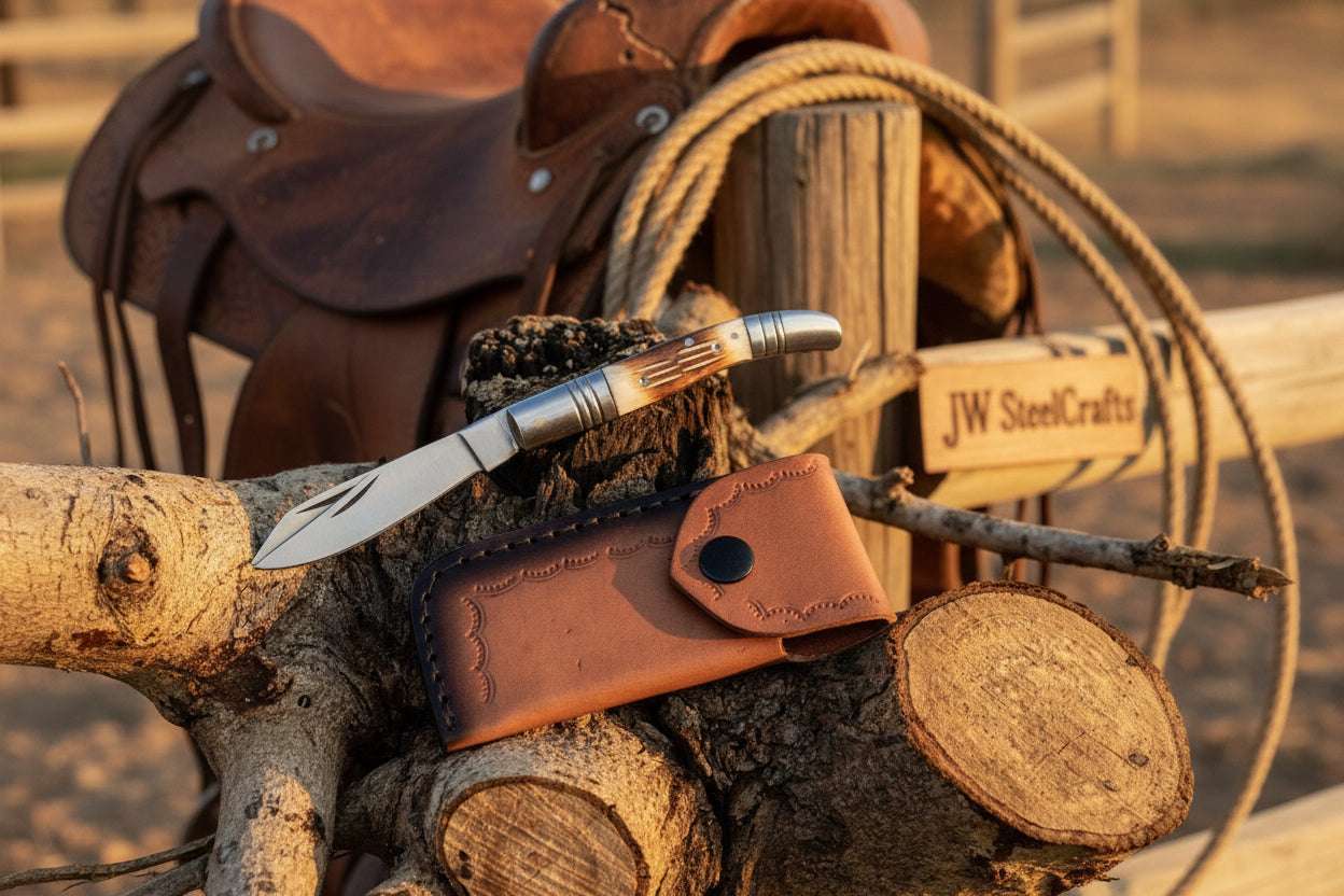 Palmarius Outdoors Two-Blade Trapper Knife with Synthetic Stag Horn Handle Folding Knife
