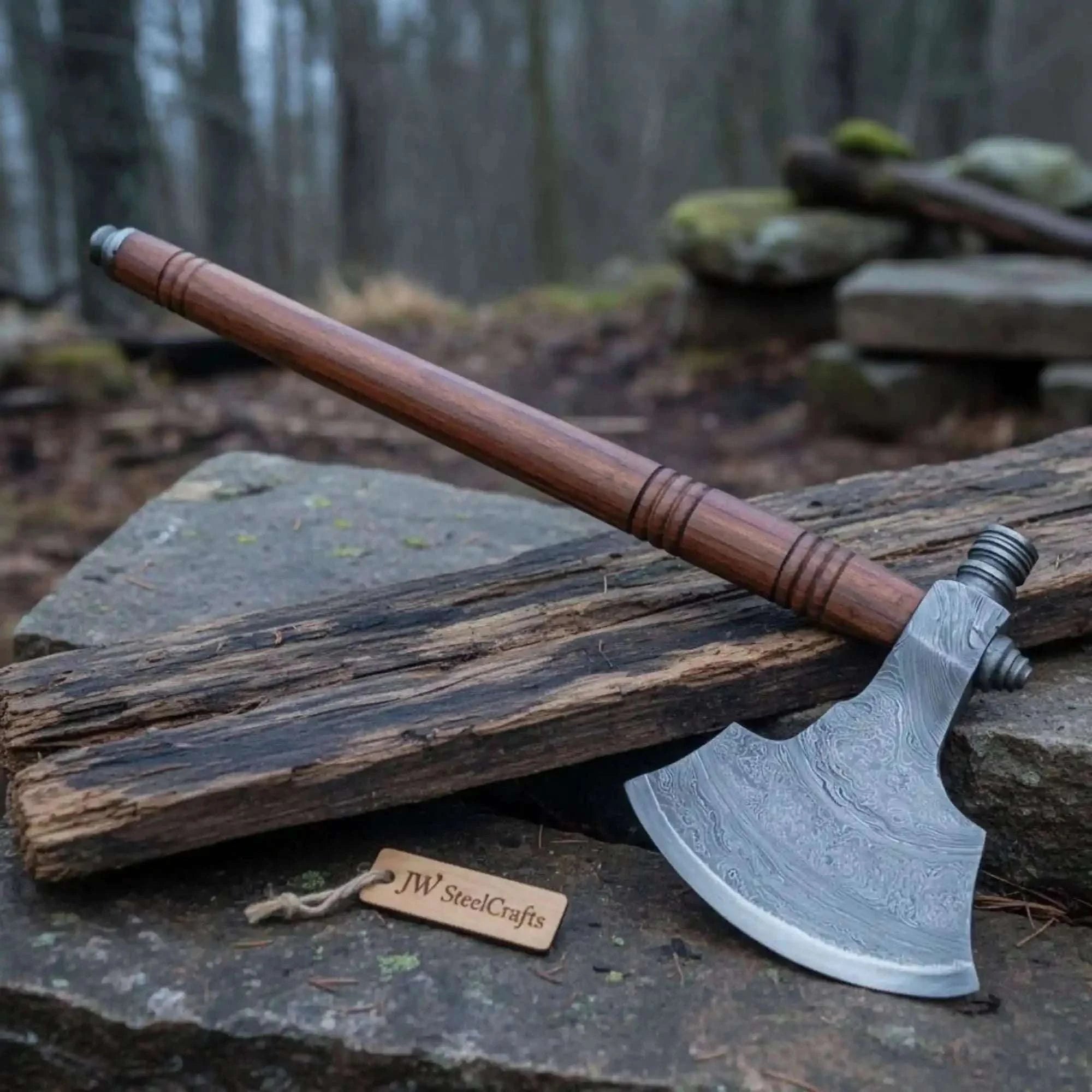 Palmarius Outdoors Hand-forged Pipe Axe in Pattern-Welded Steel for Camping and Woodcraft Handmade Axe