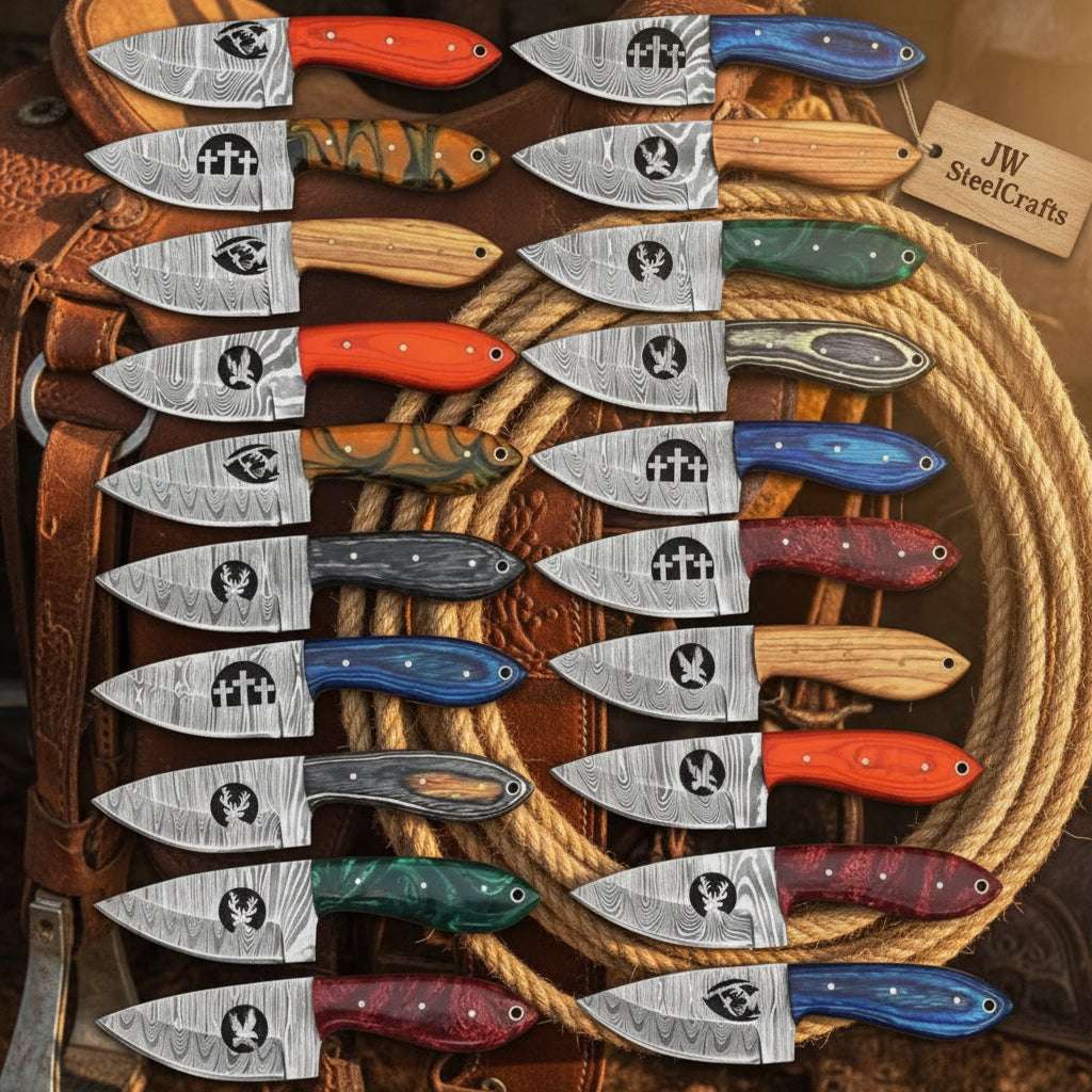 Palmarius Outdoors Frontier Emblem Skinner Collection set of 20 Handmade wood handle Skinner Knife