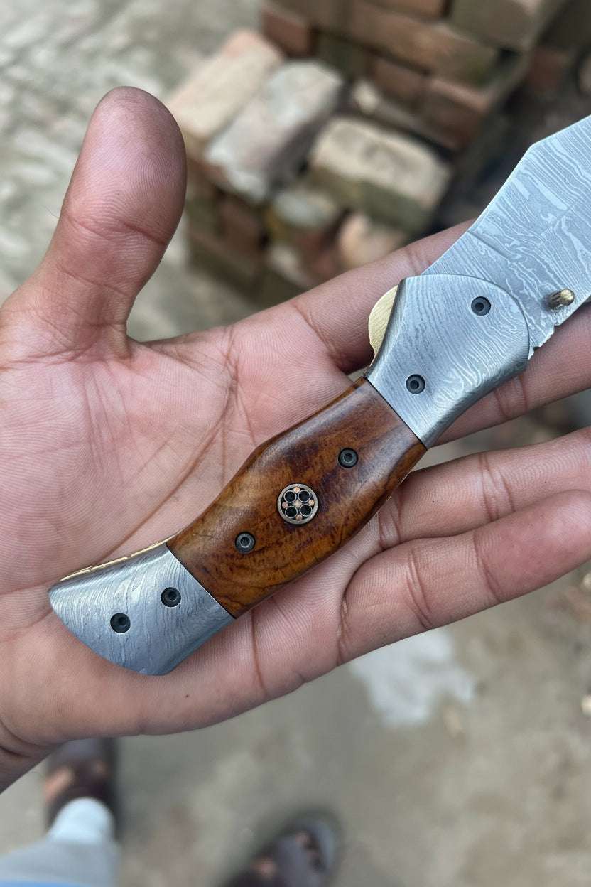 Palmarius Outdoors Dusty Trail Pocket Knife 7" Handmade Damascus Steel Folding Knife | JW Steelcrafts Folding Knife