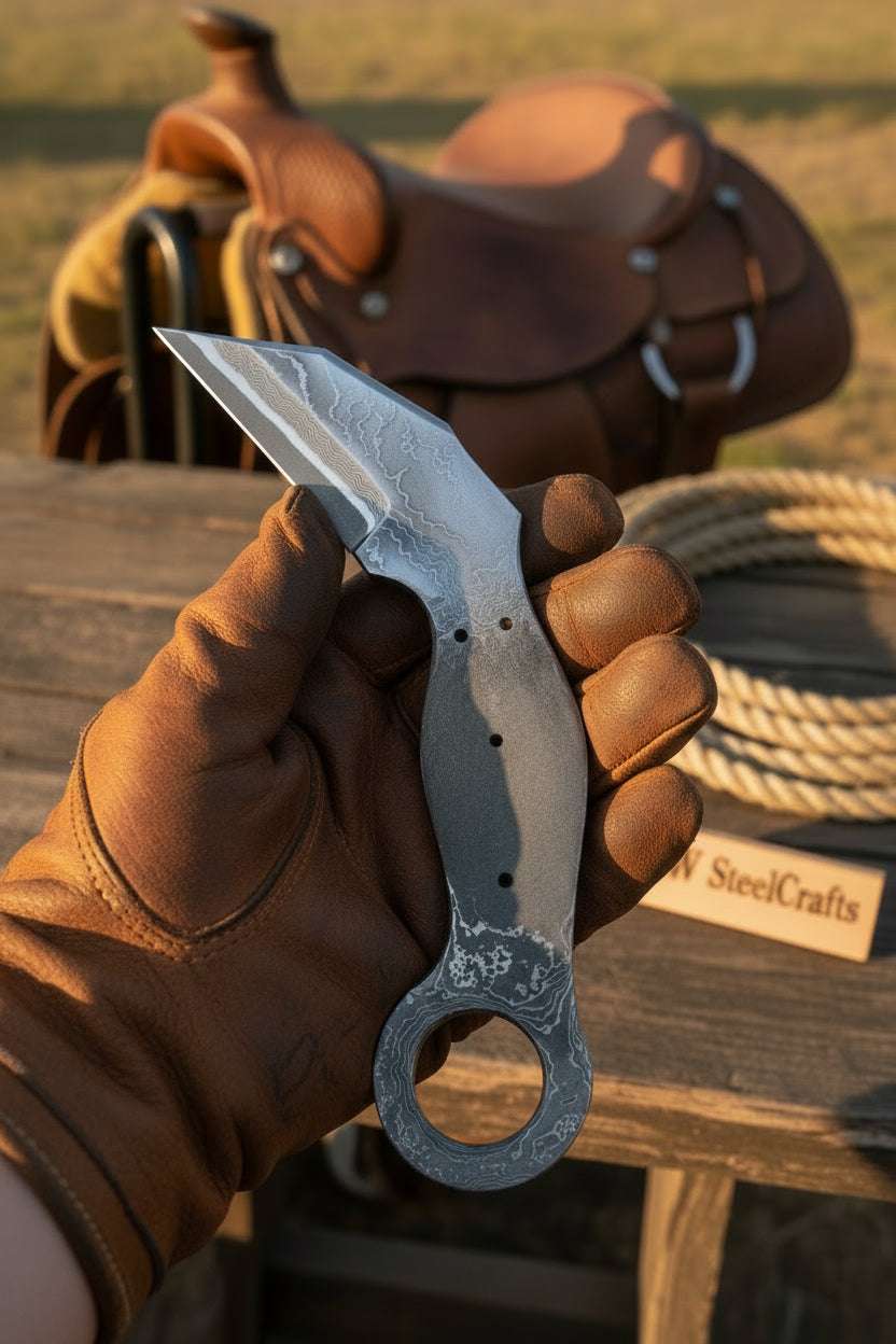 Palmarius Outdoors Rustler's Ring Karambit 5" Handmade Damascus Integral Handle Karambit Knife