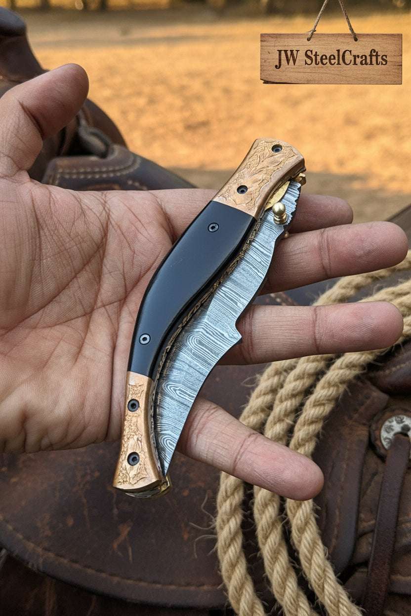 Palmarius Outdoors Hidewood Skinner Folder Knife 8" Handmade Damascus Micarta Handle Back Lock Folder