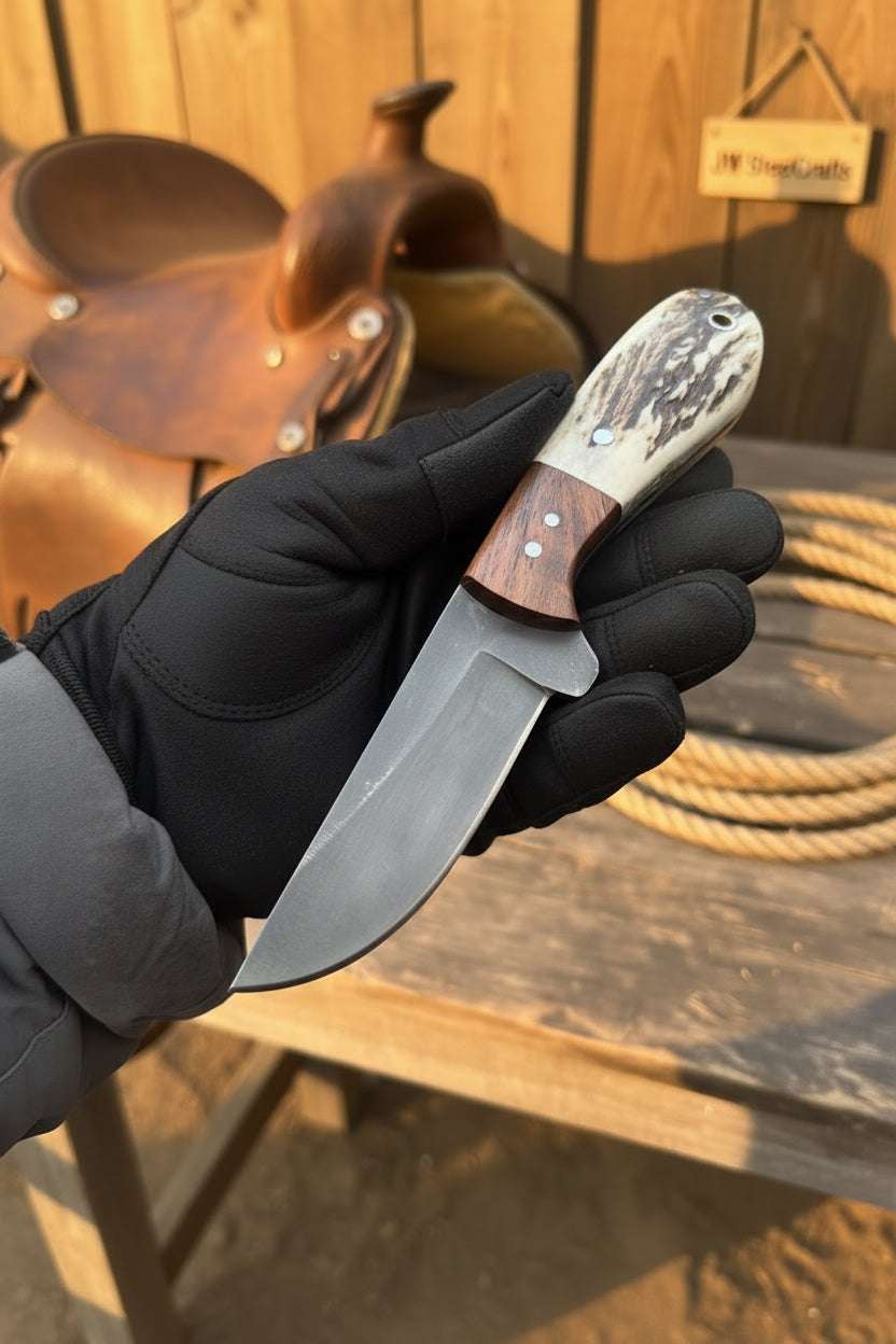 Palmarius Outdoors Anvilwood Hunter's Blade 9" Handmade High Carbon Stag Horn Handle Hunting Knife