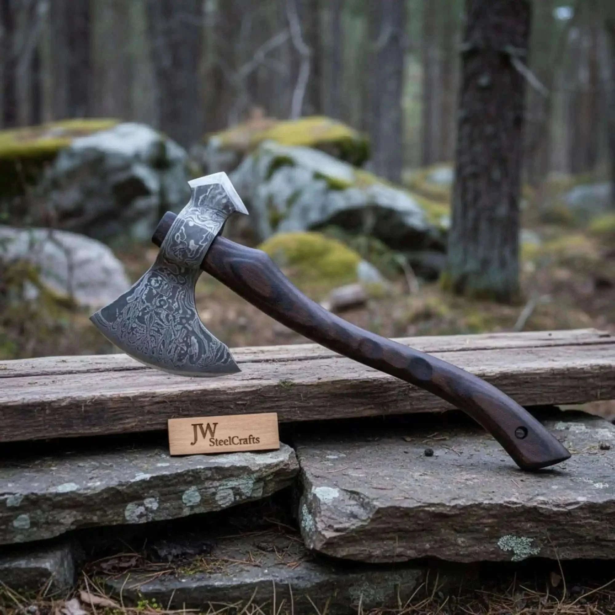 Palmarius Outdoors Hand-forged Scandinavian Forest Axe with Damascus Blade and Ergonomic Wood Handle Handmade Axe