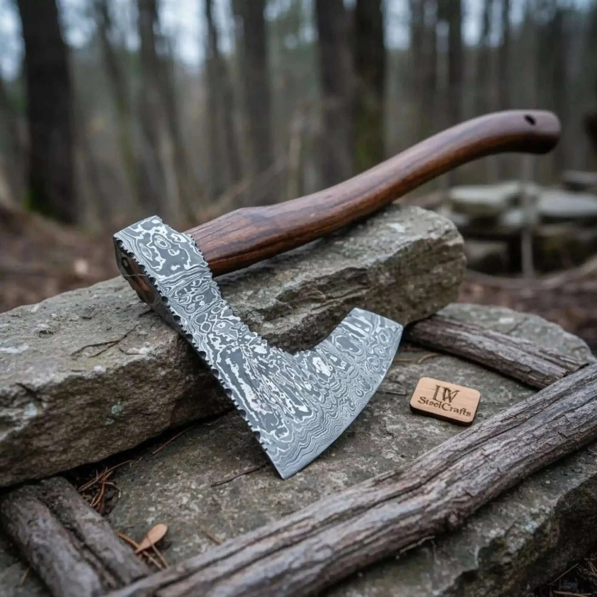 Palmarius Outdoors Custom Handmade Bearded Viking Axe with Damascus Steel Blade and Hardwood Handle | JW SteelCrafts Handmade Axe