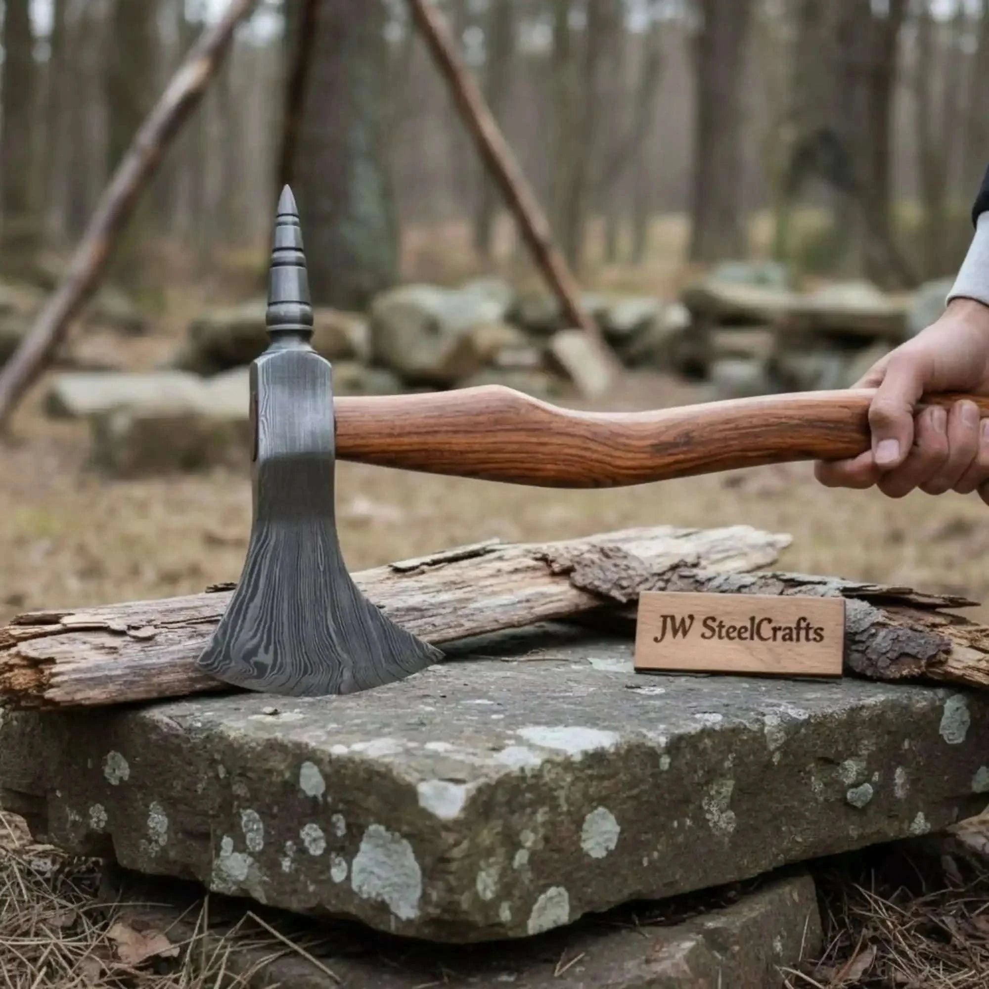 Palmarius Outdoors Custom Handmade Damascus Steel Tomahawk Hatchet Handmade Axe