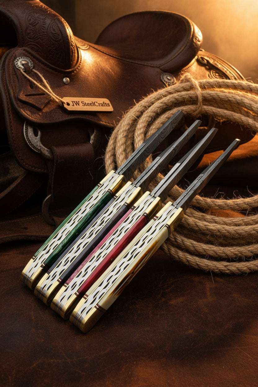 Palmarius Outdoors Ranchfold Pocket Folding Knife Set 7.5" Handmade Set of 4 Folding Knife