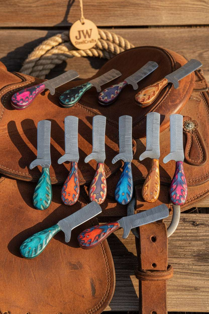 Palmarius Outdoors Rainbow Ridge Bull Cutter Set of 5 Handmade High Carbon Steel 7 inches Bull Cutter Knives Set