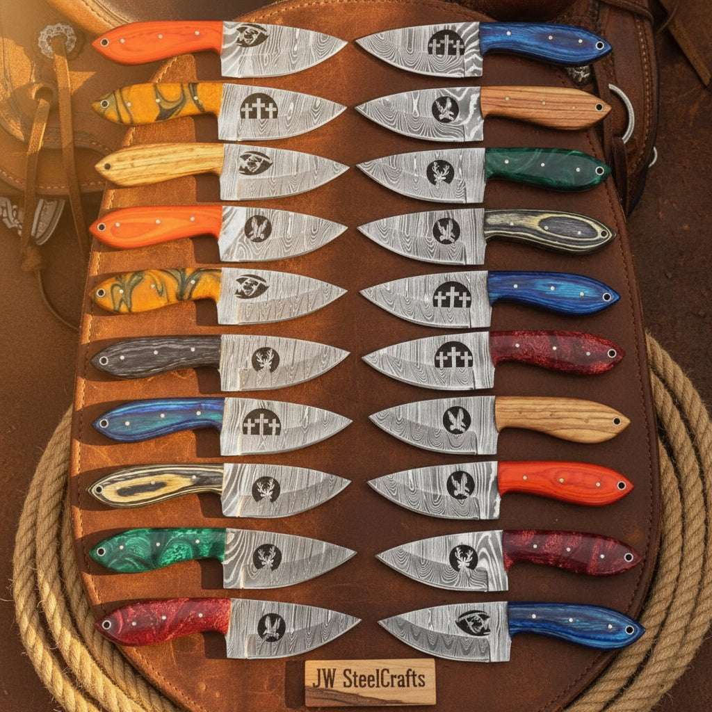 Palmarius Outdoors Frontier Emblem Skinner Collection set of 20 Handmade wood handle Skinner Knife