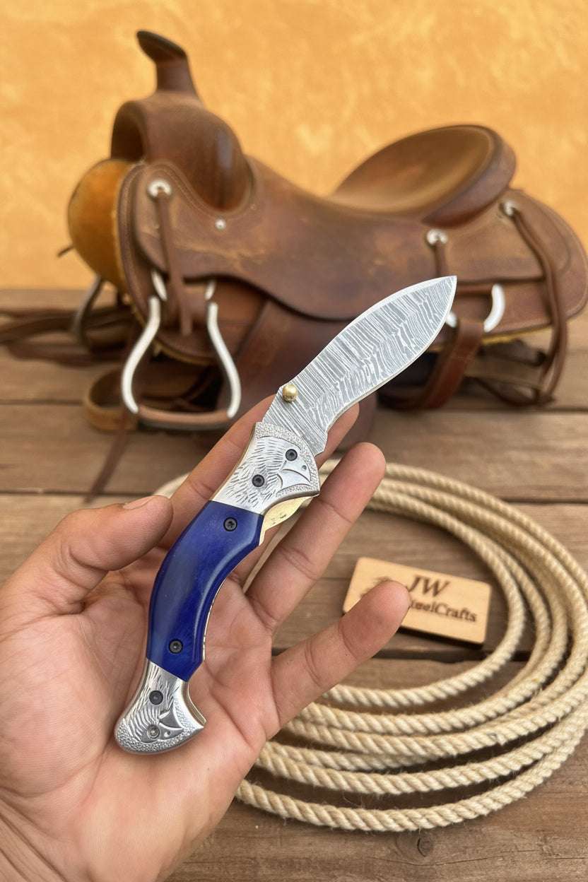 Palmarius Outdoors Walnut Hawkbill Folder 8" Handmade Walnut Wood Damascus Blade Folding Knife