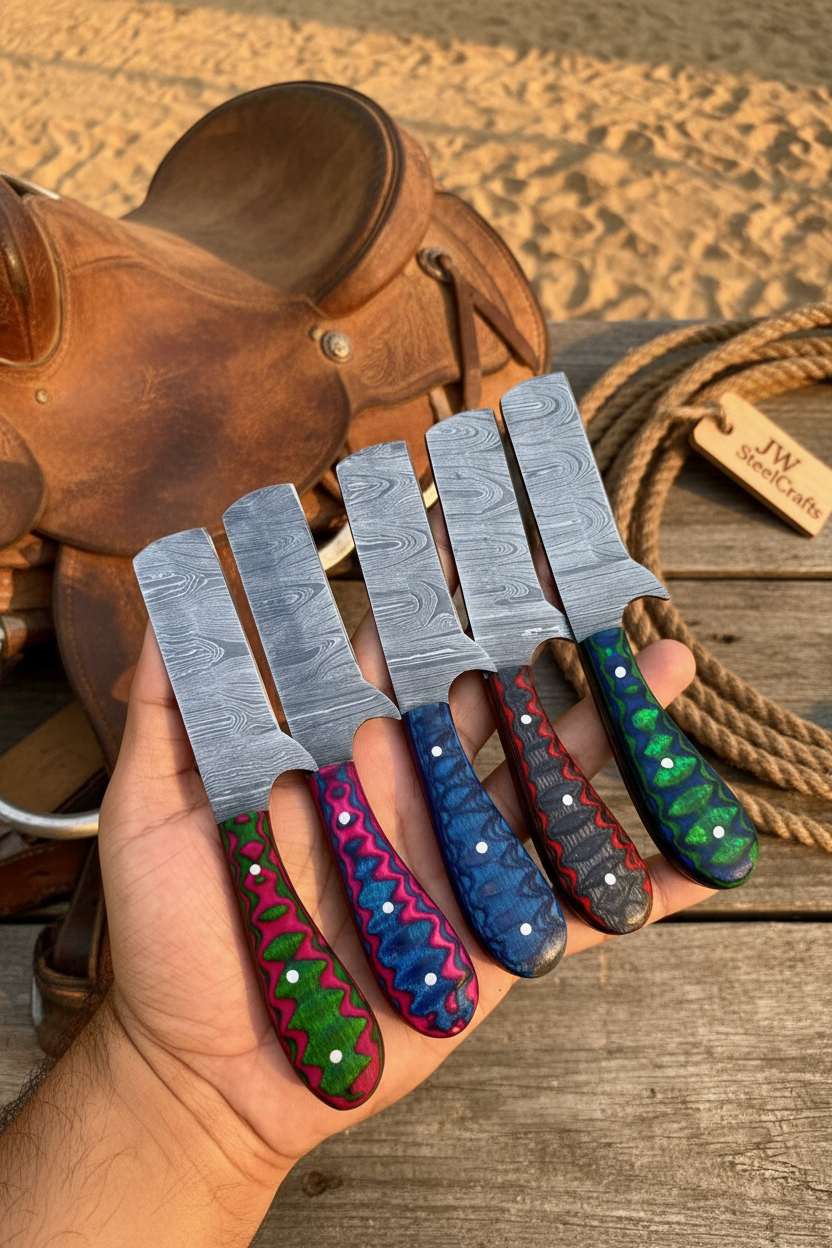 Palmarius Outdoors Glitterstone Ranch Bull Knife Set 8.5" Handmade Set of 6 Bull Cutter Knives Set