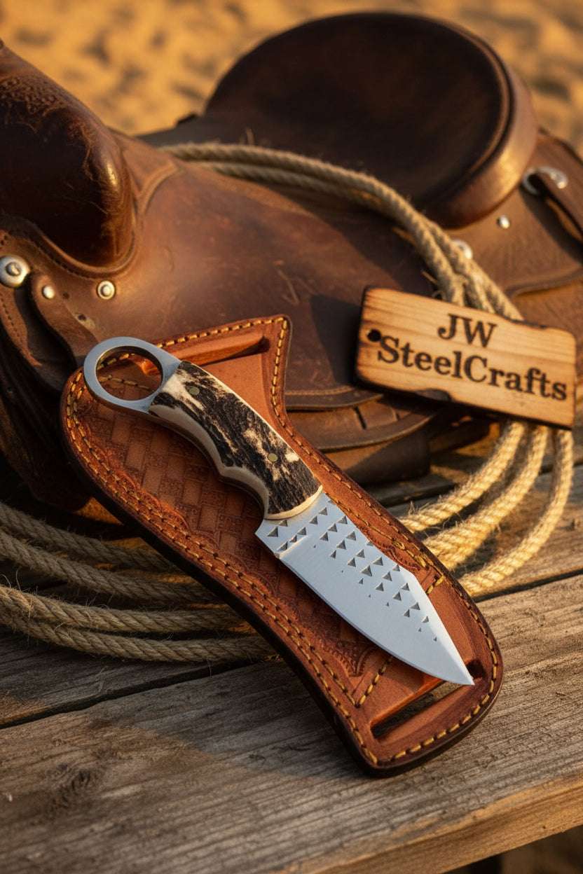 Palmarius Outdoors Sundance Tracker Knife 9" Handmade Carbon Steel with Finger Ring Detail Tracker Knife