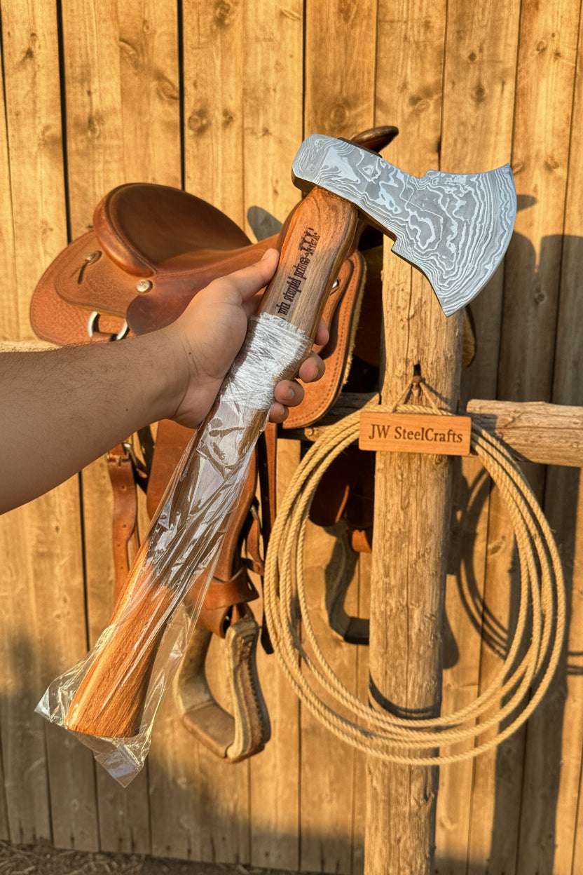 Palmarius Outdoors Damascus Steel Bearded Bushcraft Axe for Camping and Woodcraft Handmade Axe