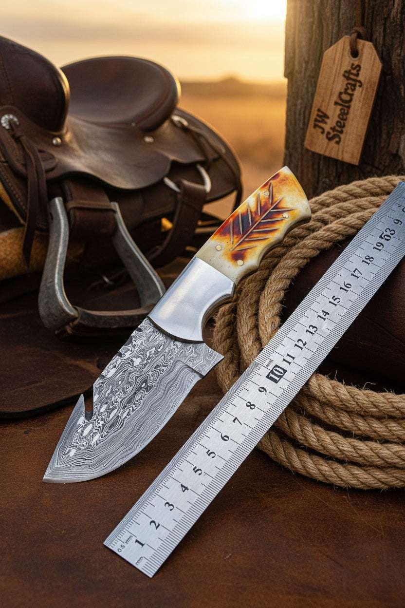 Palmarius Outdoors Fulltang Hookline Knife 9" Handmade Damascus Tanto Gut Hook Handmade Gut Hook Knives