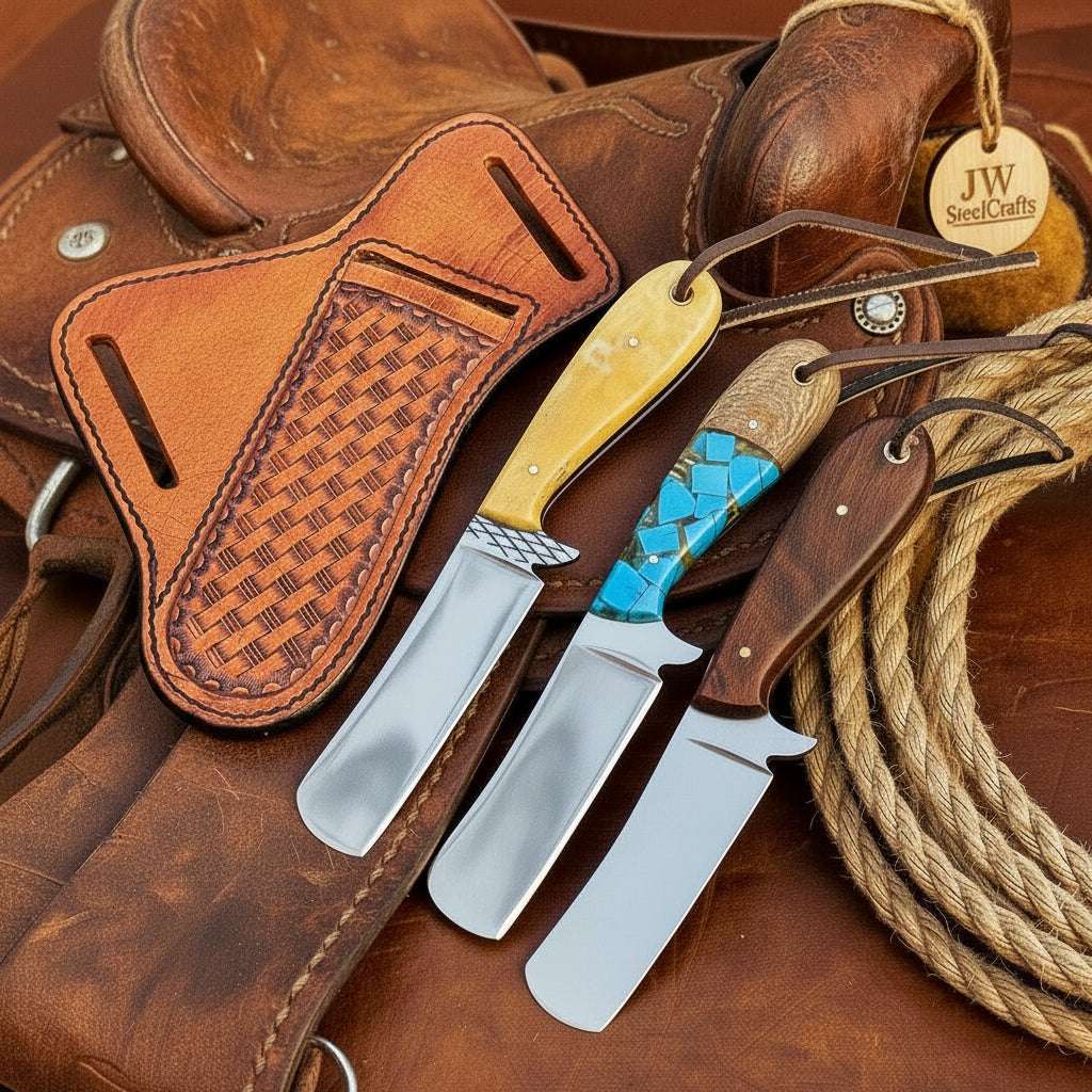 Palmarius Outdoors Trailhand Bull Cutter Trio Knife 7" Handmade High Carbon Set of 3 Bull Cutter Knives Set