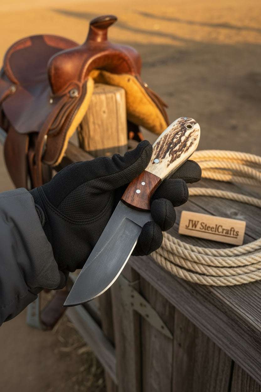 Palmarius Outdoors Anvilwood Hunter's Blade 9" Handmade High Carbon Stag Horn Handle Hunting Knife