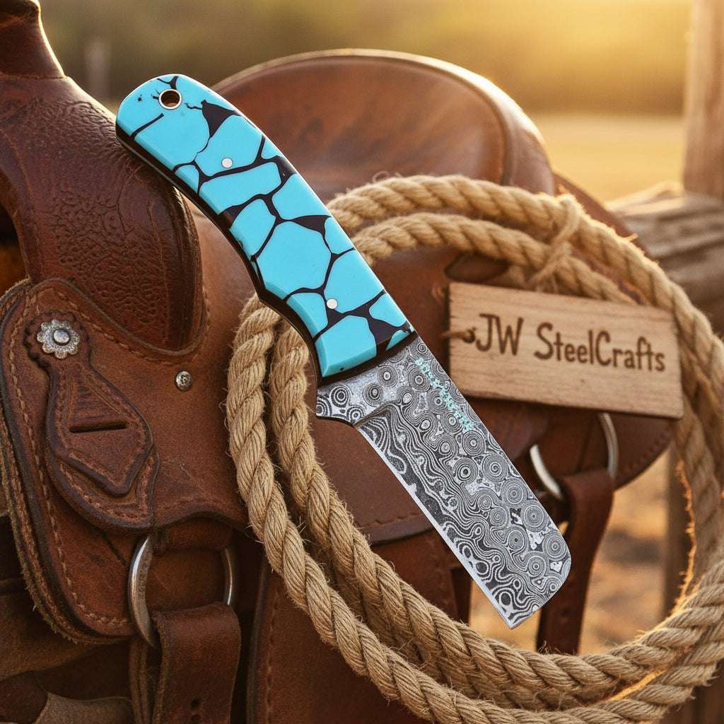 Palmarius Outdoors Mosaic Range Bull Cutter Knife 7" Handmade Turquoise Inlay Resin Handle Bull Cutter Knives Set