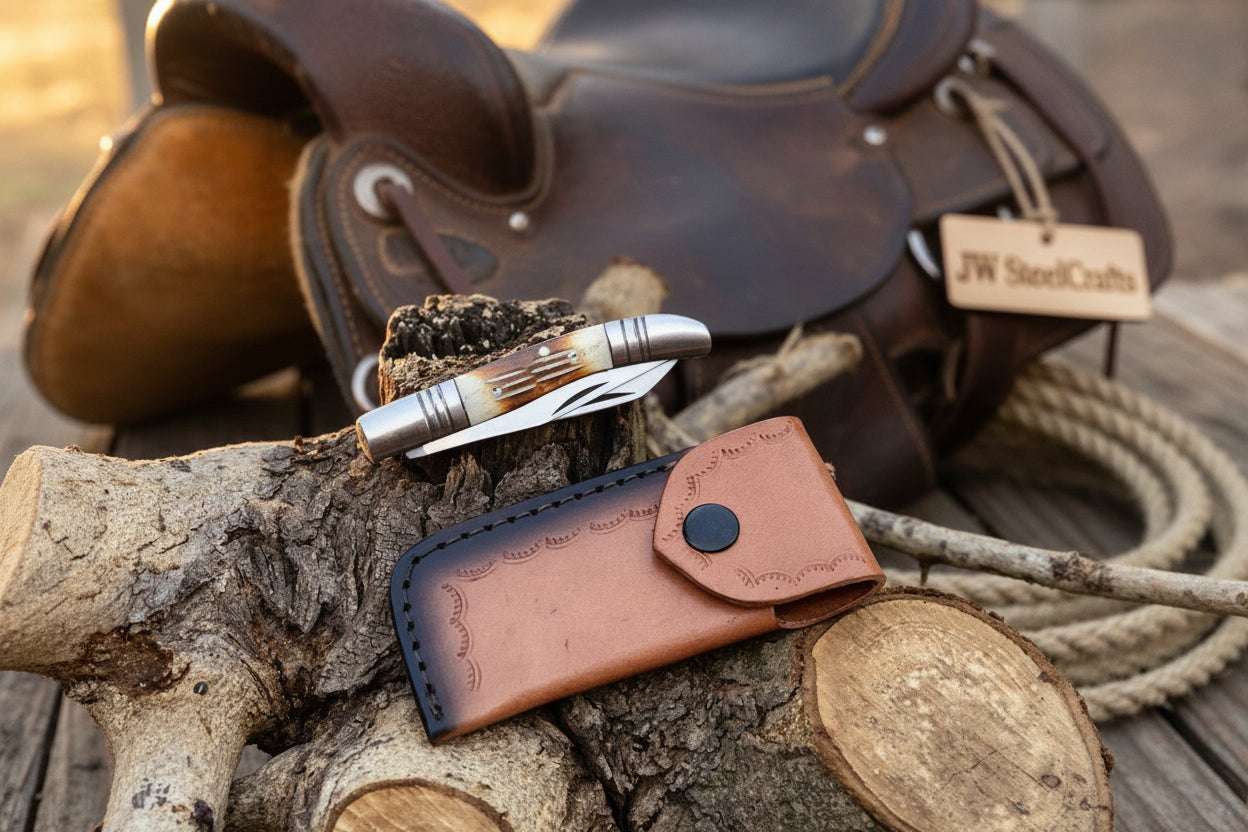 Palmarius Outdoors Two-Blade Trapper Knife with Synthetic Stag Horn Handle Folding Knife