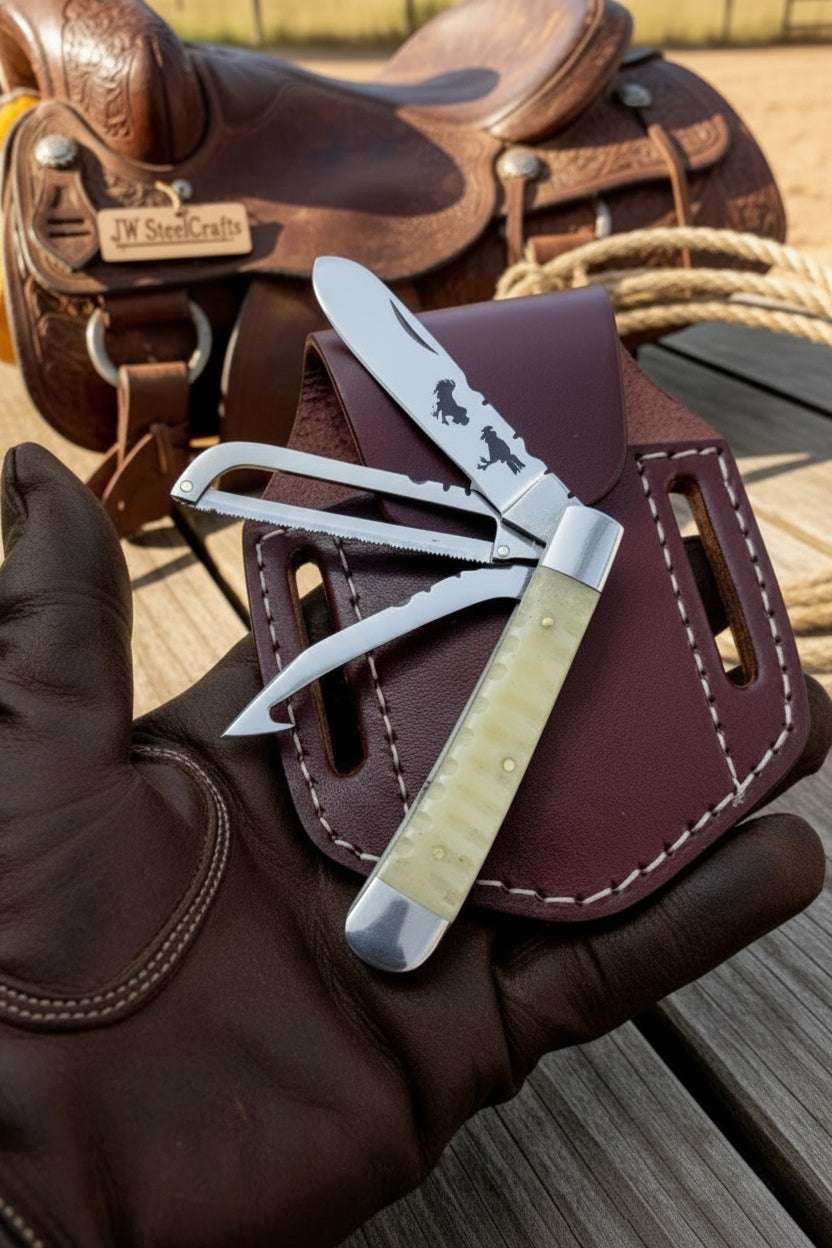 Palmarius Outdoors Redwood Textured Trapper Cowboy Knife 7" High Carbon with Rosewood Handle cowboy knives