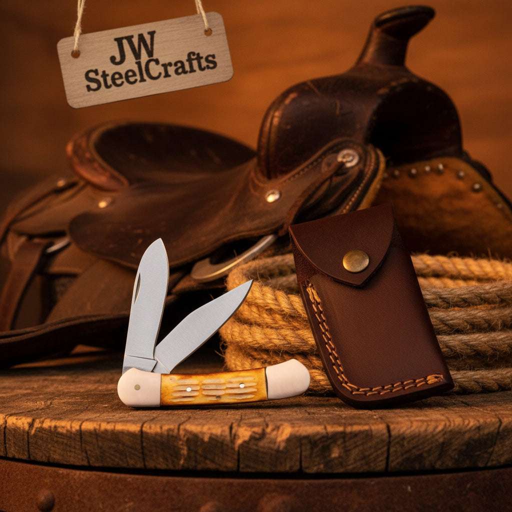 Palmarius Outdoors Double Blade Trapper Knife with Bone Handle, Folding Pocket Knife 