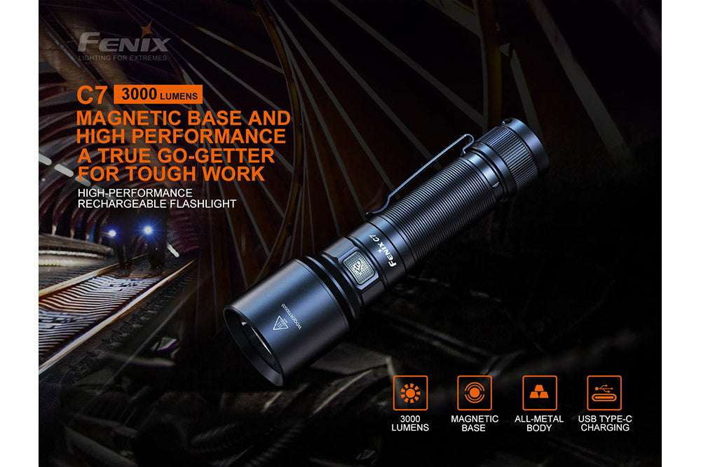 Palmarius Outdoors Fenix C7 High-performance Rechargeable LED Flashlight - 3000 Lumens Work Flashlight
