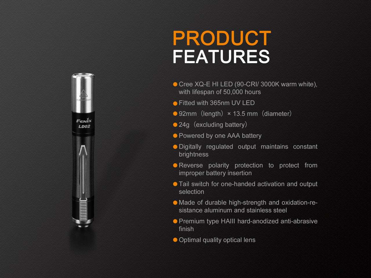Palmarius Outdoors Fenix LD02 V2.0 EDC LED Penlight with UV Lighting EDC Flashlight