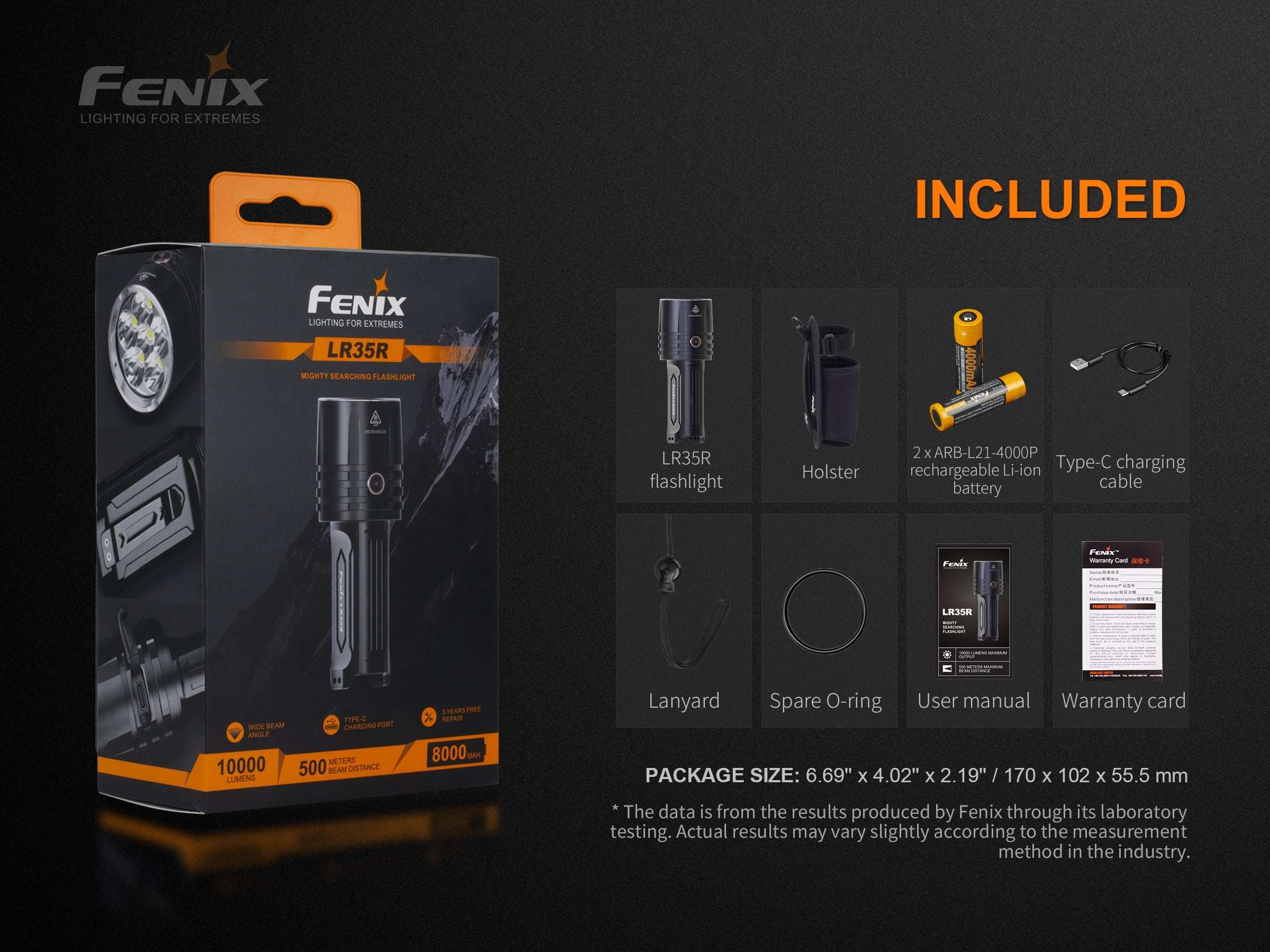 Palmarius Outdoors Fenix LR35R Rechargeable LED Flashlight - 10,000 Lumens Rechargeable Flashlight