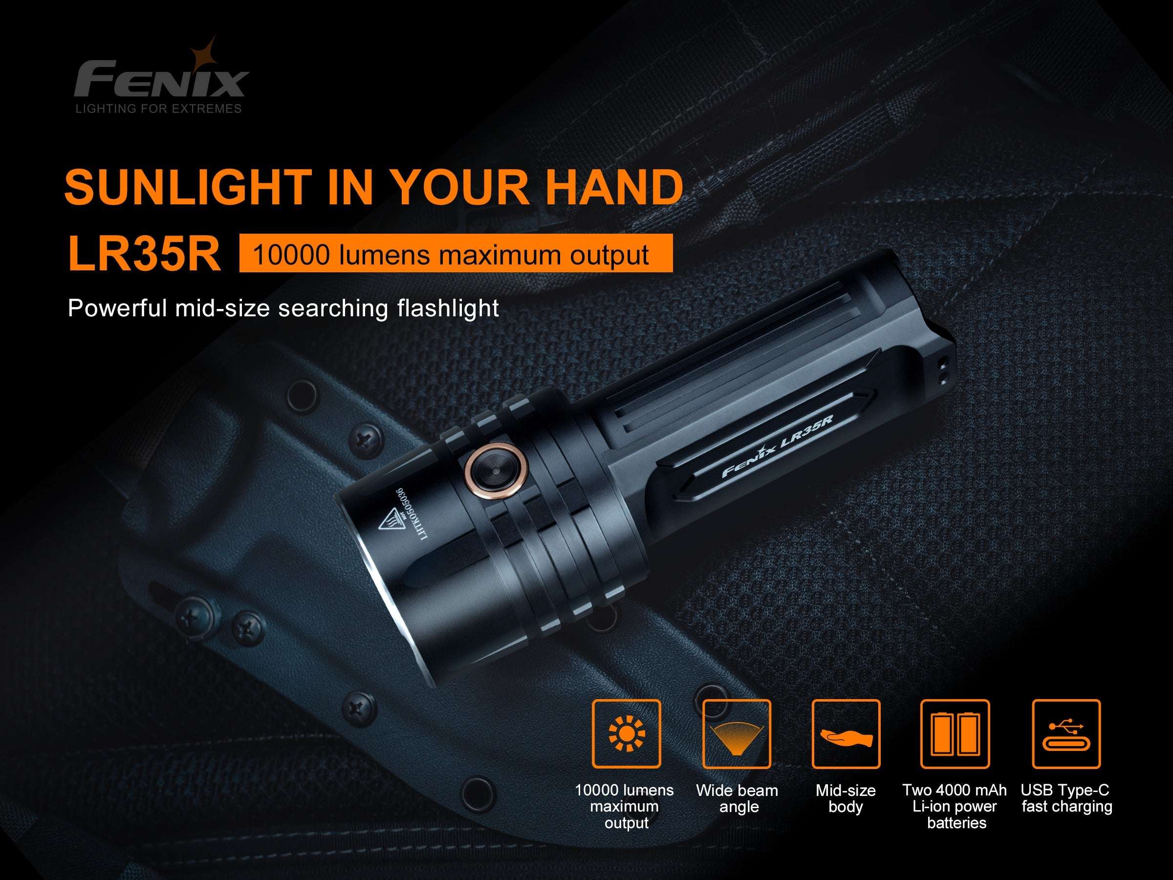 Palmarius Outdoors Fenix LR35R Rechargeable LED Flashlight - 10,000 Lumens Rechargeable Flashlight