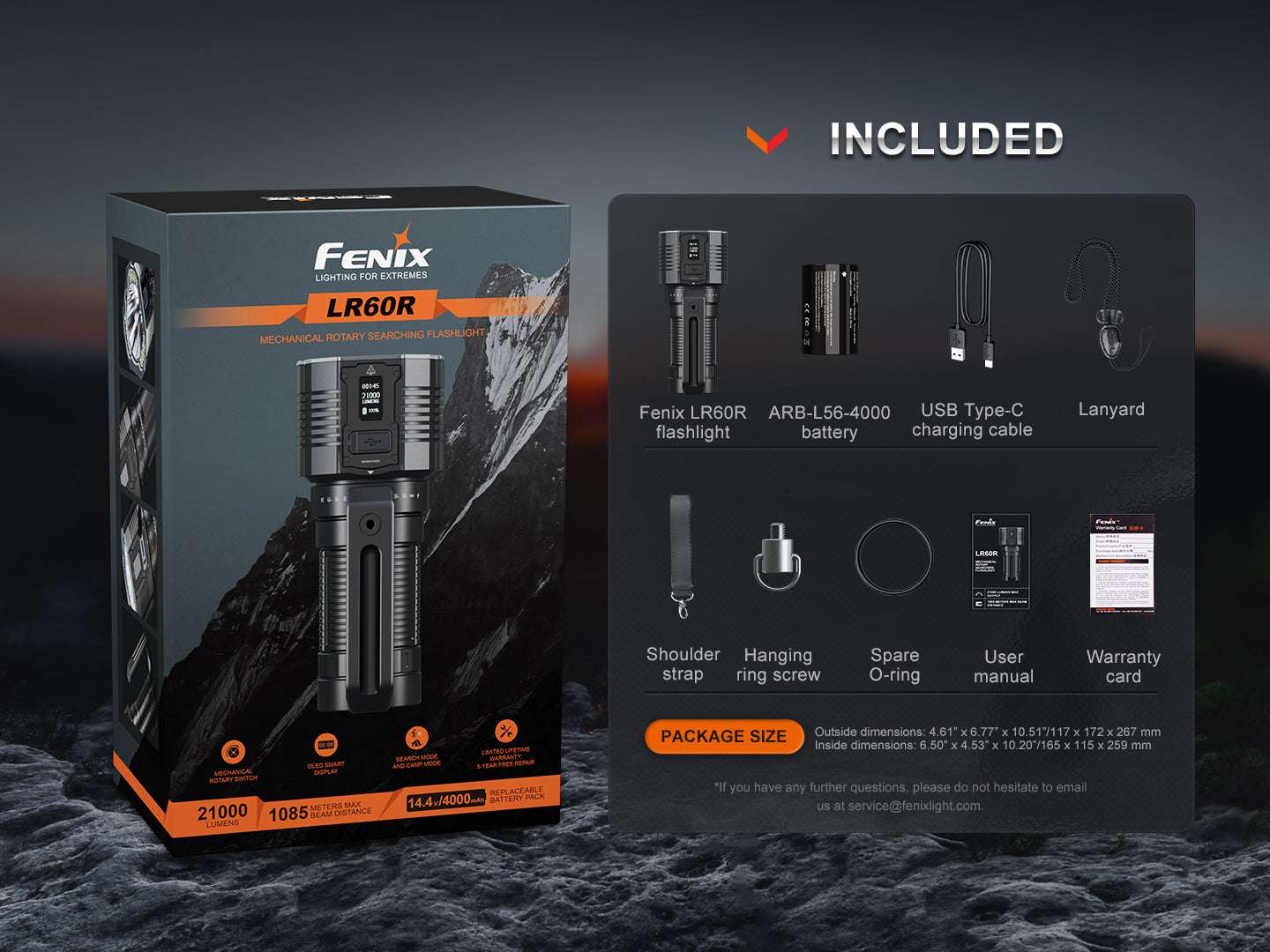 Palmarius Outdoors Fenix LR60R Rotary Switch Rechargeable Searchlight - 21000 Lumens Rechargeable Flashlight