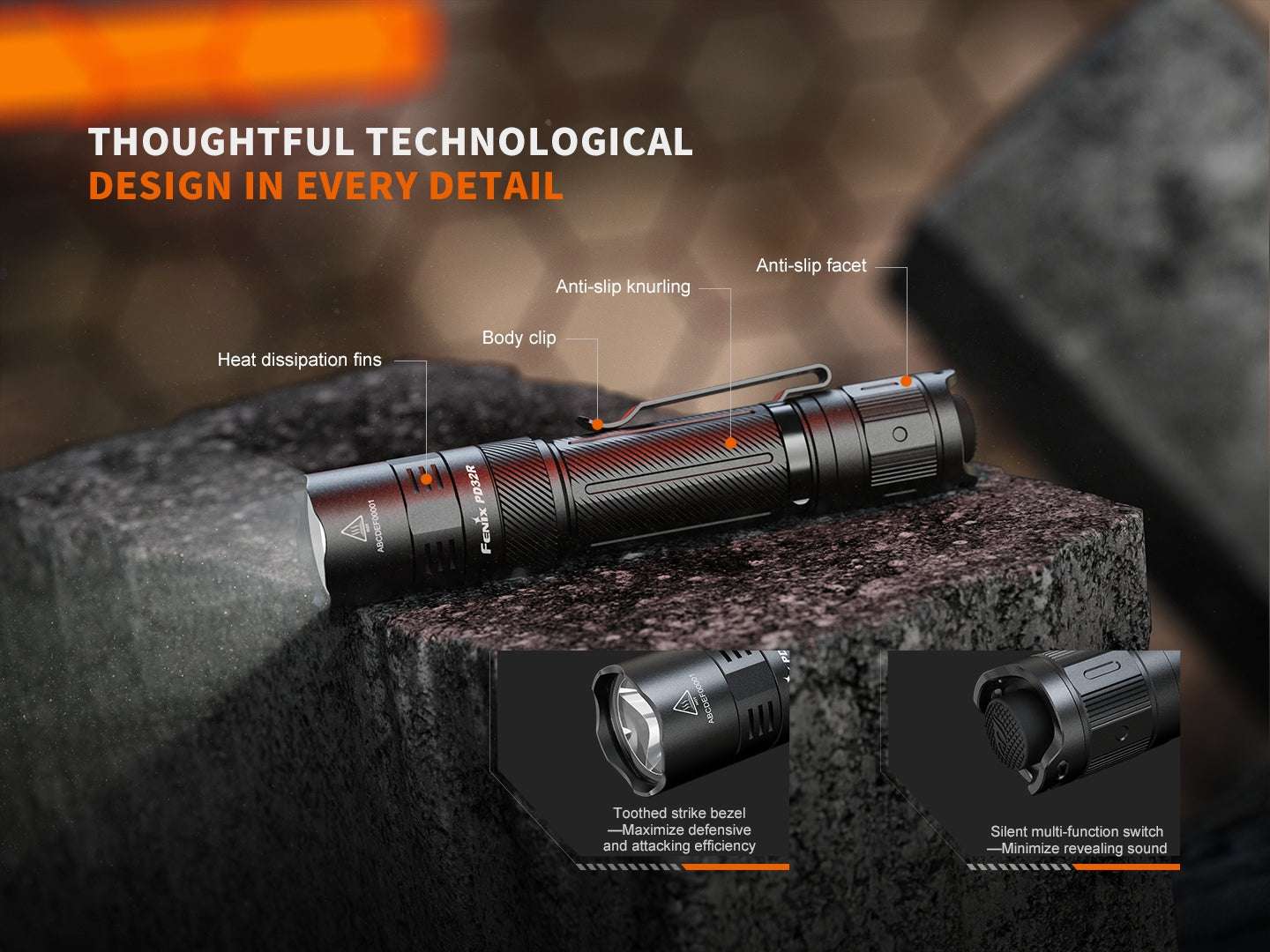Palmarius Outdoors Fenix PD32R Rechargeable Silent Switch LED Flashlight Tactical Flashlight