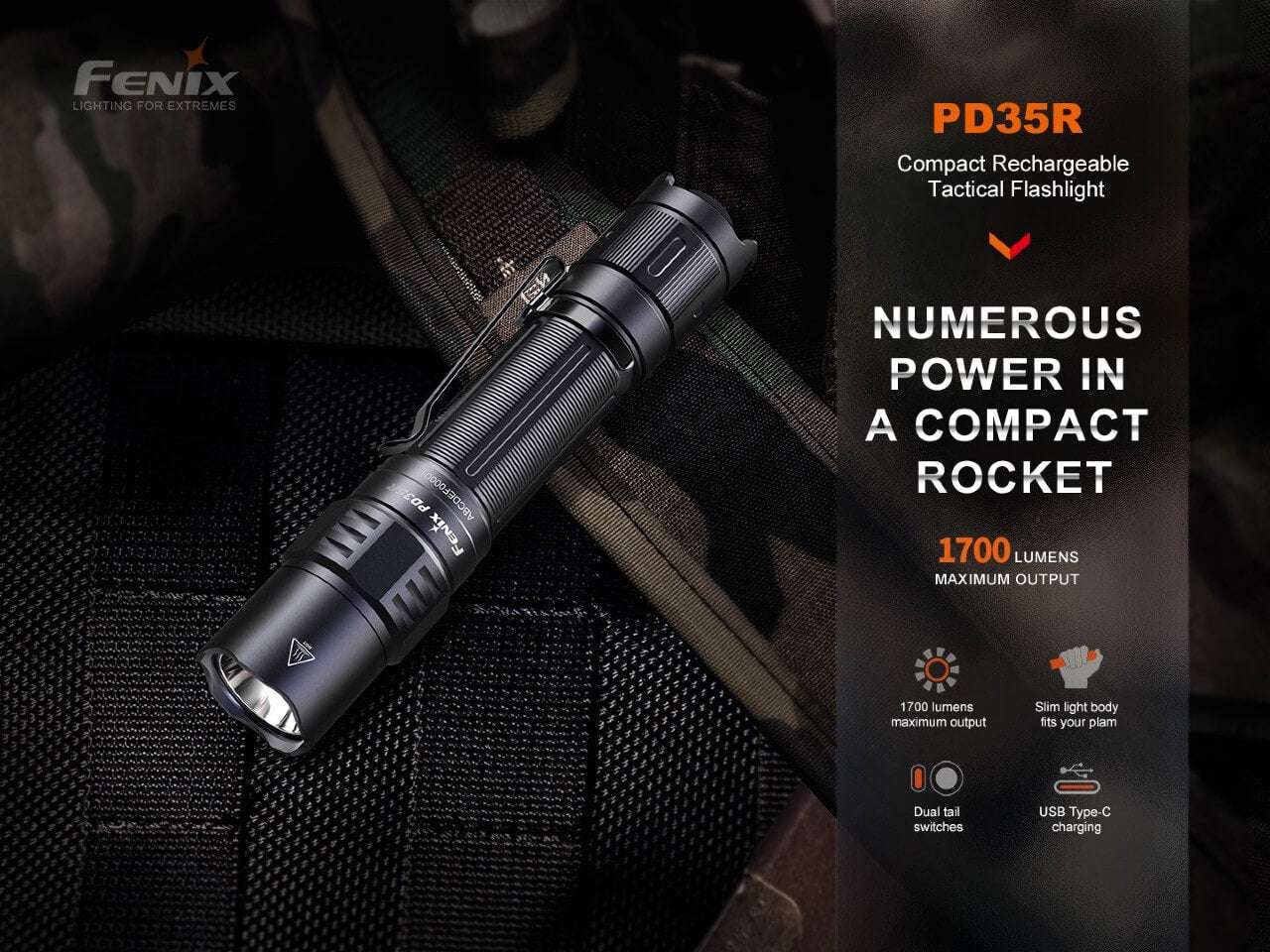 Palmarius Outdoors Fenix PD35R Compact Rechargeable Tactical Flashlight Rechargeable Flashlight