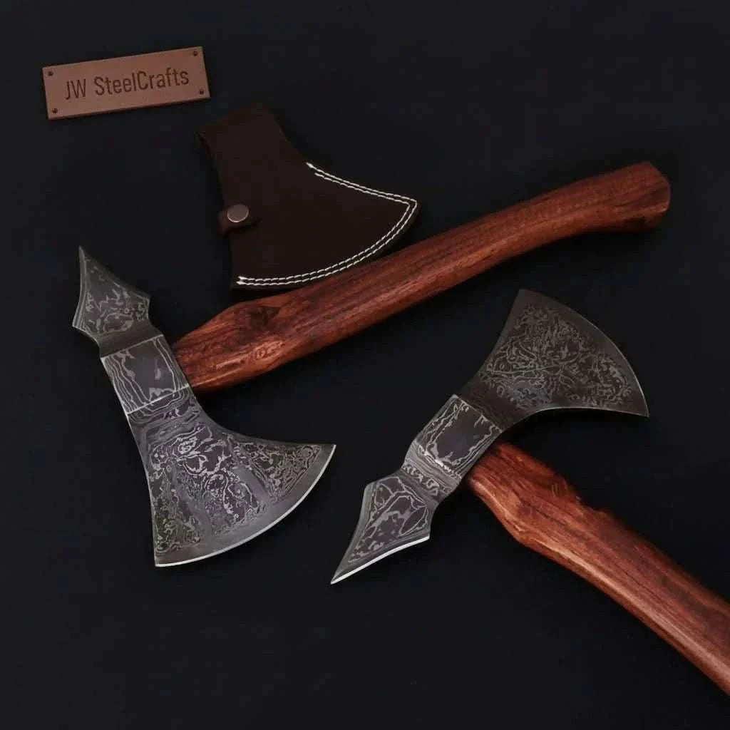Palmarius Outdoors Double-Bit Damascus Axe Head with Rear Spike Variant Handmade Axe