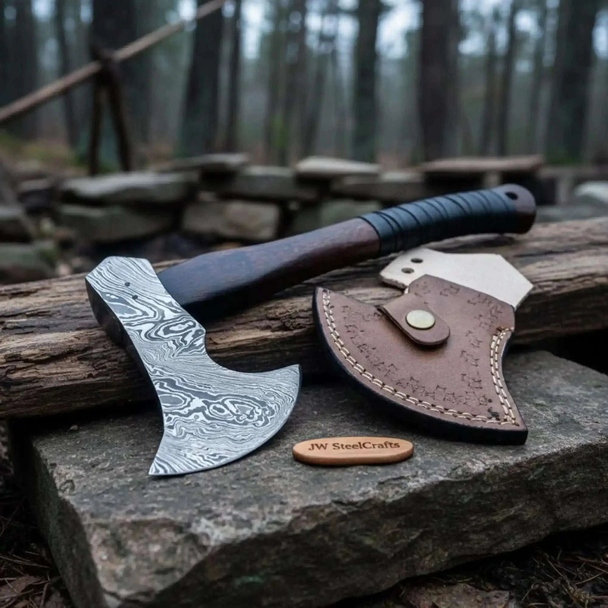 Palmarius Outdoors Bearded Bushcraft Hatchet with Damascus Blade Handmade Axe