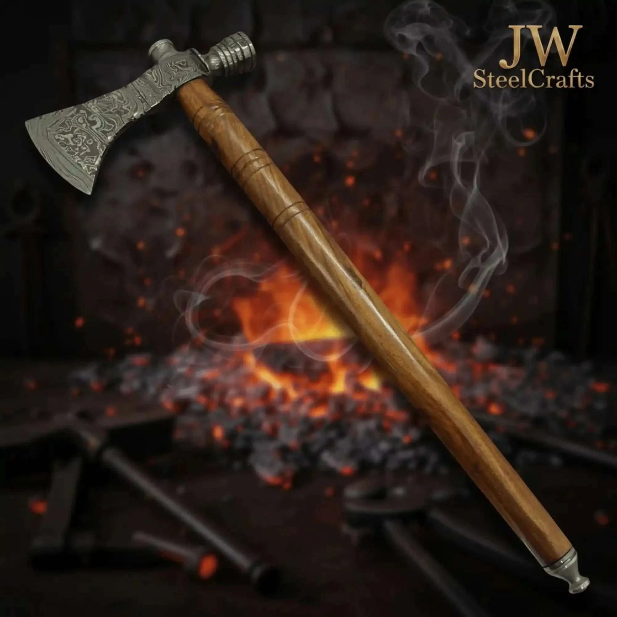 Palmarius Outdoors Damascus Smoking Axe Straight Handle 19 Inch Handmade Axe