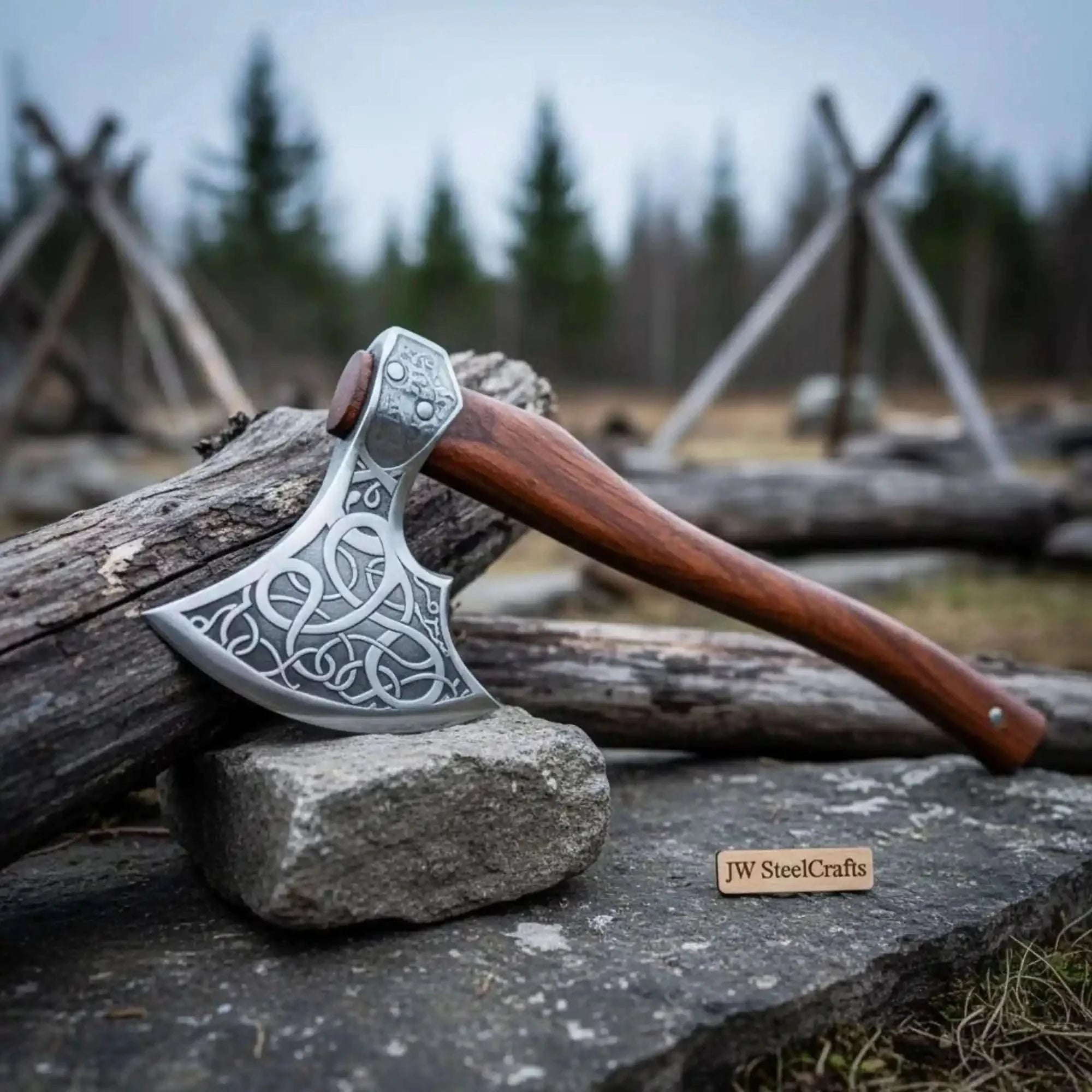 Palmarius Outdoors Viking Celtic Knot Hatchet with Full Cheek Knotwork Engraving Handmade Axe