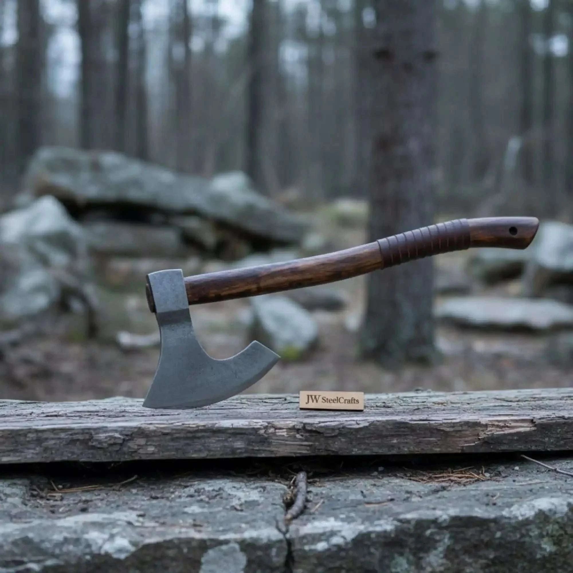 Palmarius Outdoors Handmade Damascus Steel Bearded Viking Axe with Hardwood Handle – Custom Forged Norse Camp Axe | JW SteelCrafts Handmade Axe